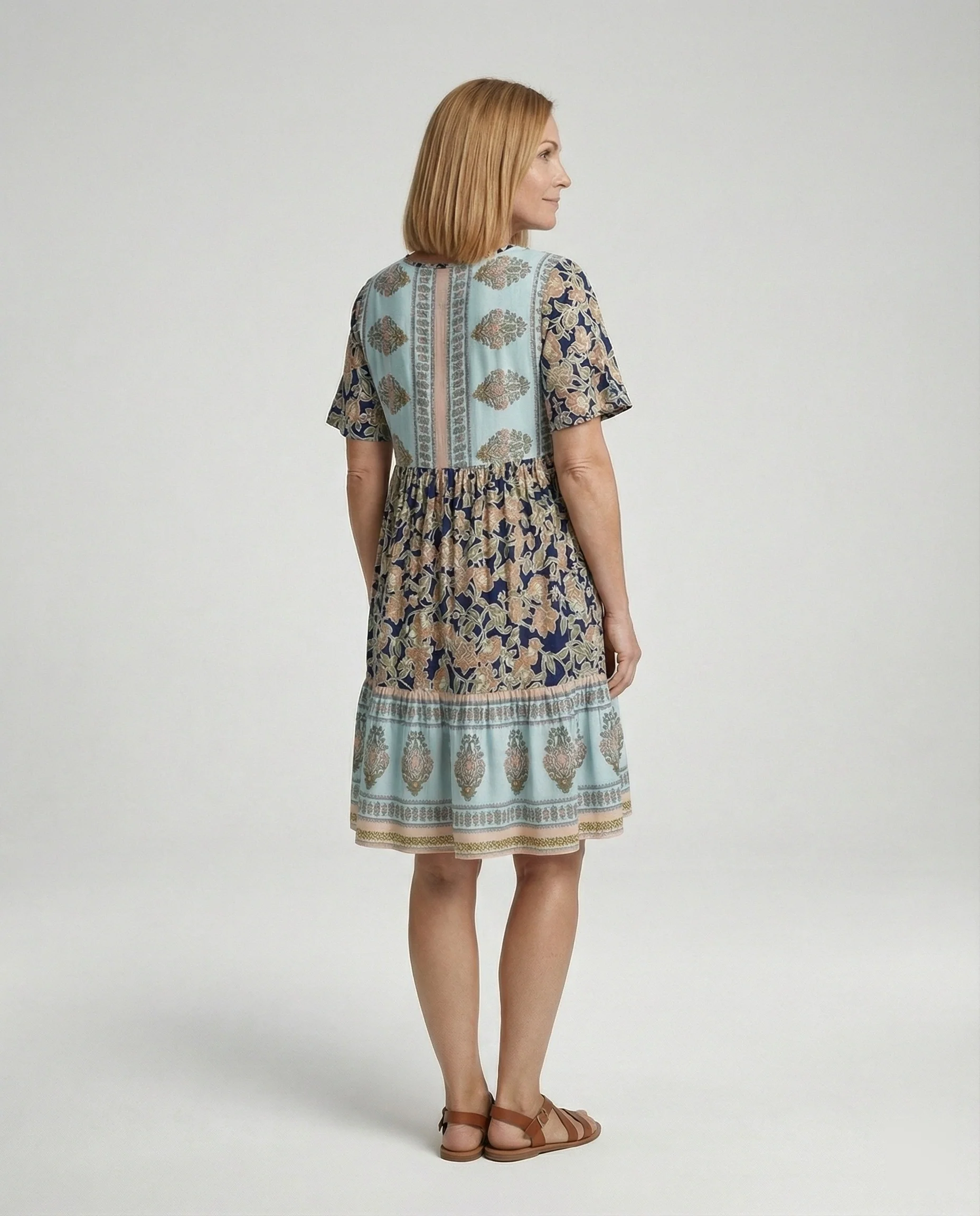 Damen Boho Midikleid A-Linie mit Bordüre - Image 2