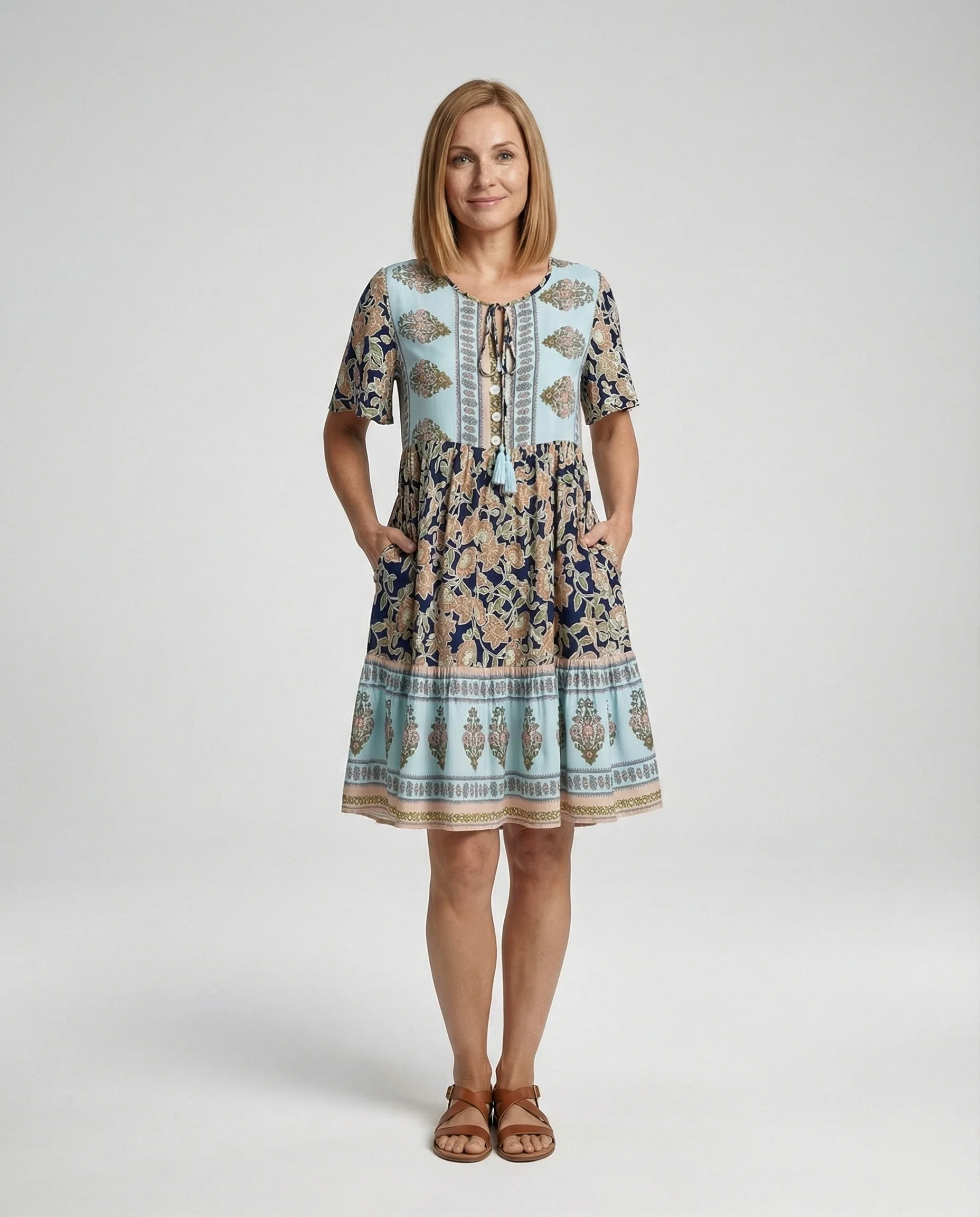 Damen Boho Midikleid A-Linie mit Bordüre - Image 4