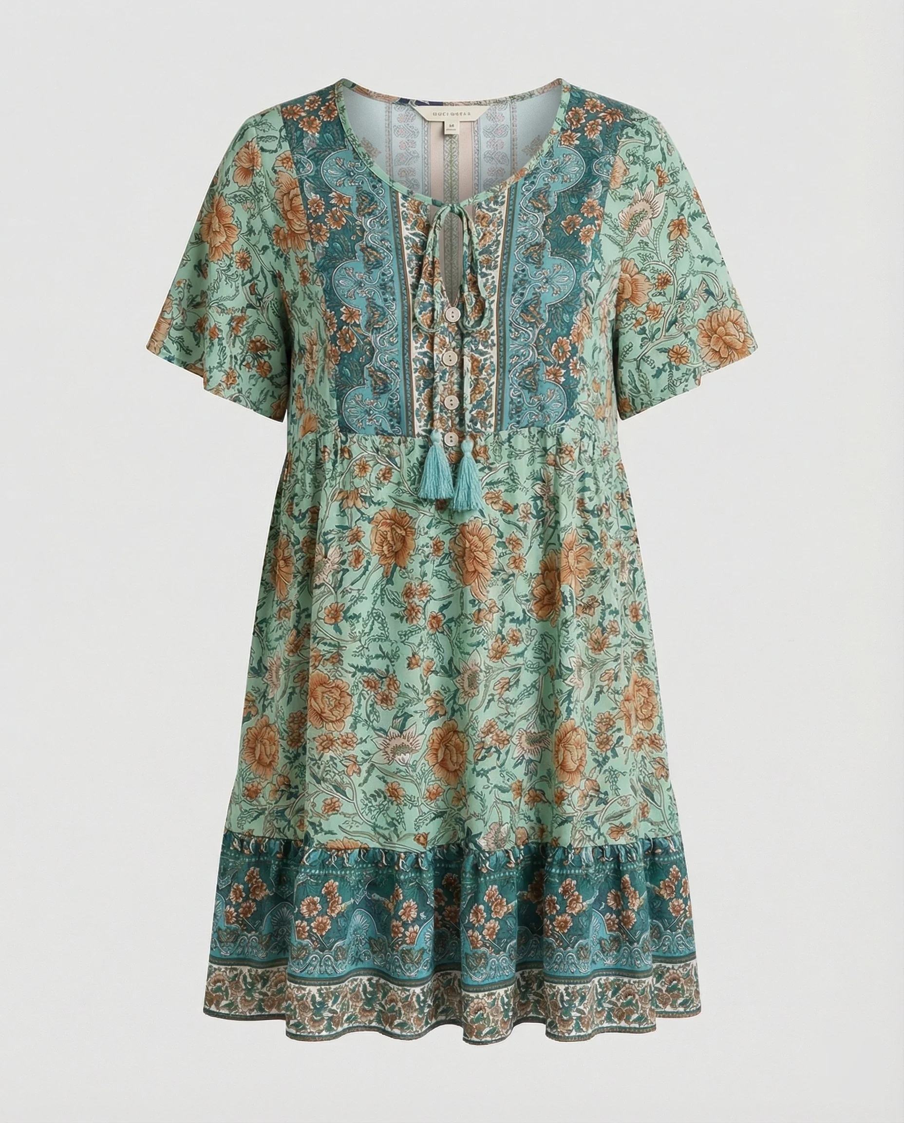 Damen Boho Midikleid A-Linie mit Bordüre - Image 6