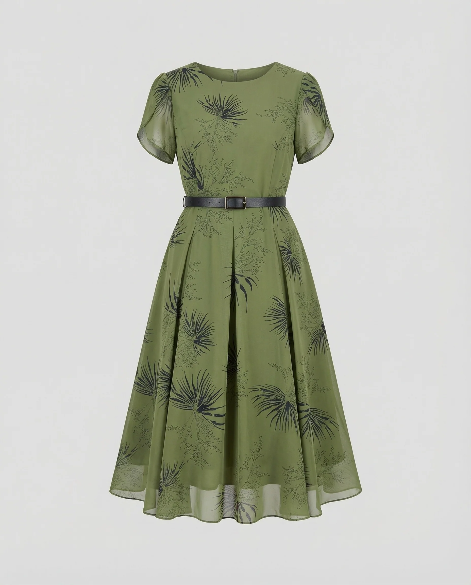 Damen Chiffon-Midikleid mit Taillengürtel und Palmenmuster - Image 5