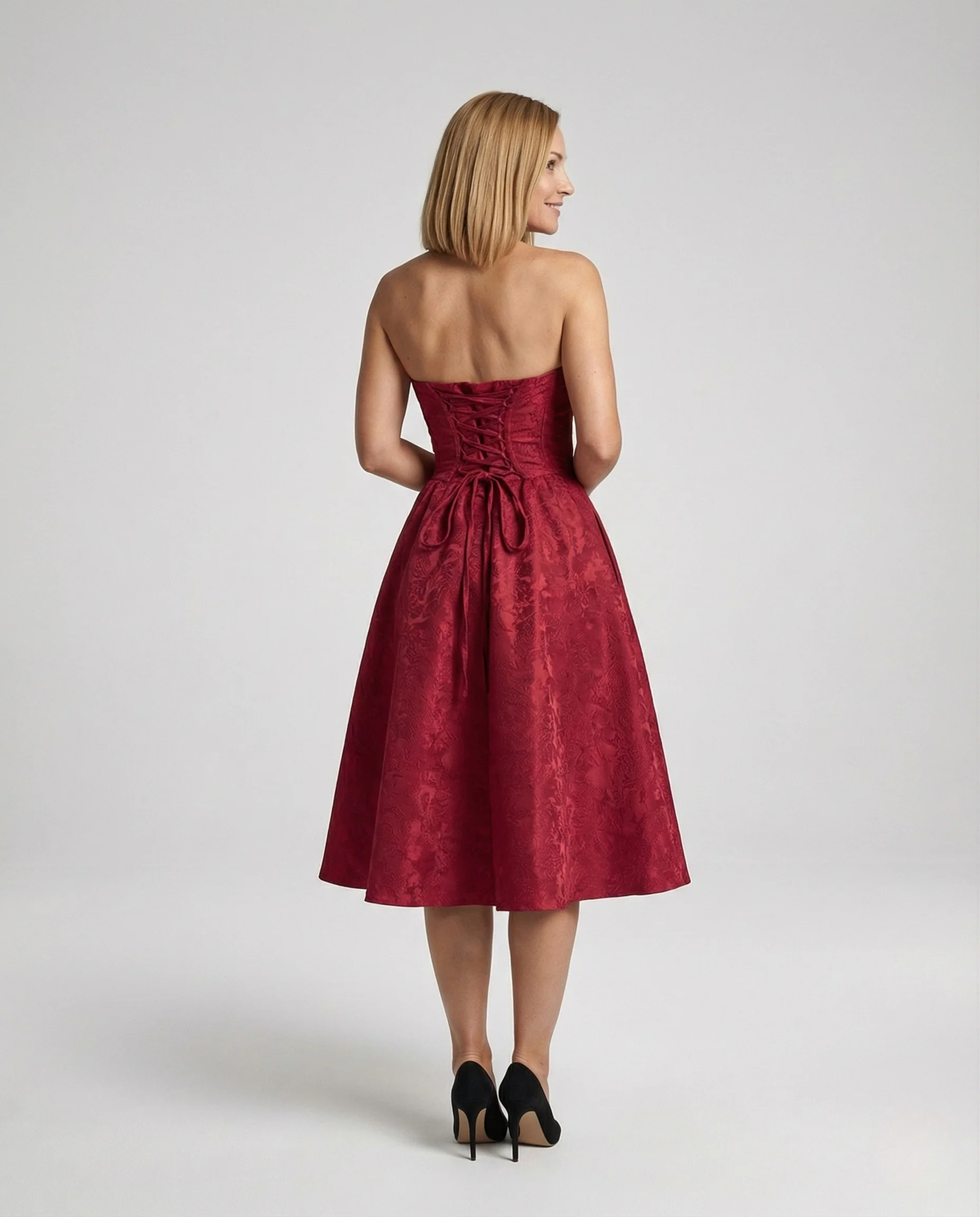 Damen Bandeau-Midikleid aus Jacquard mit Korsage - Image 2