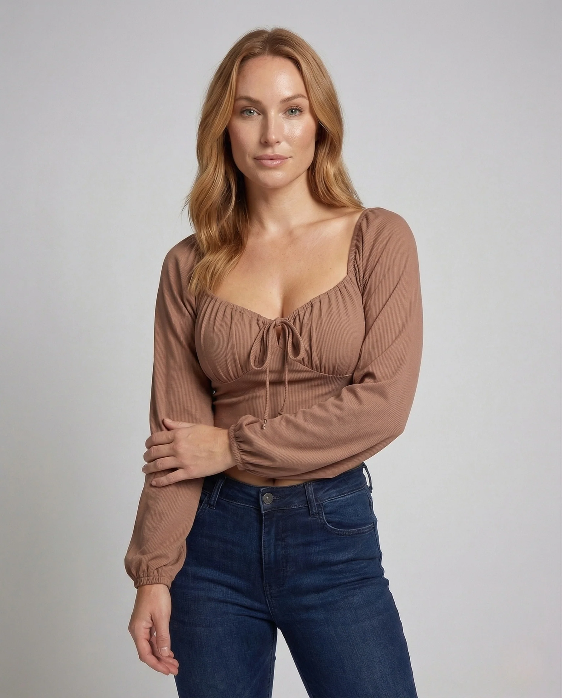 Damen Crop Top Ripp Raffung - Image 2