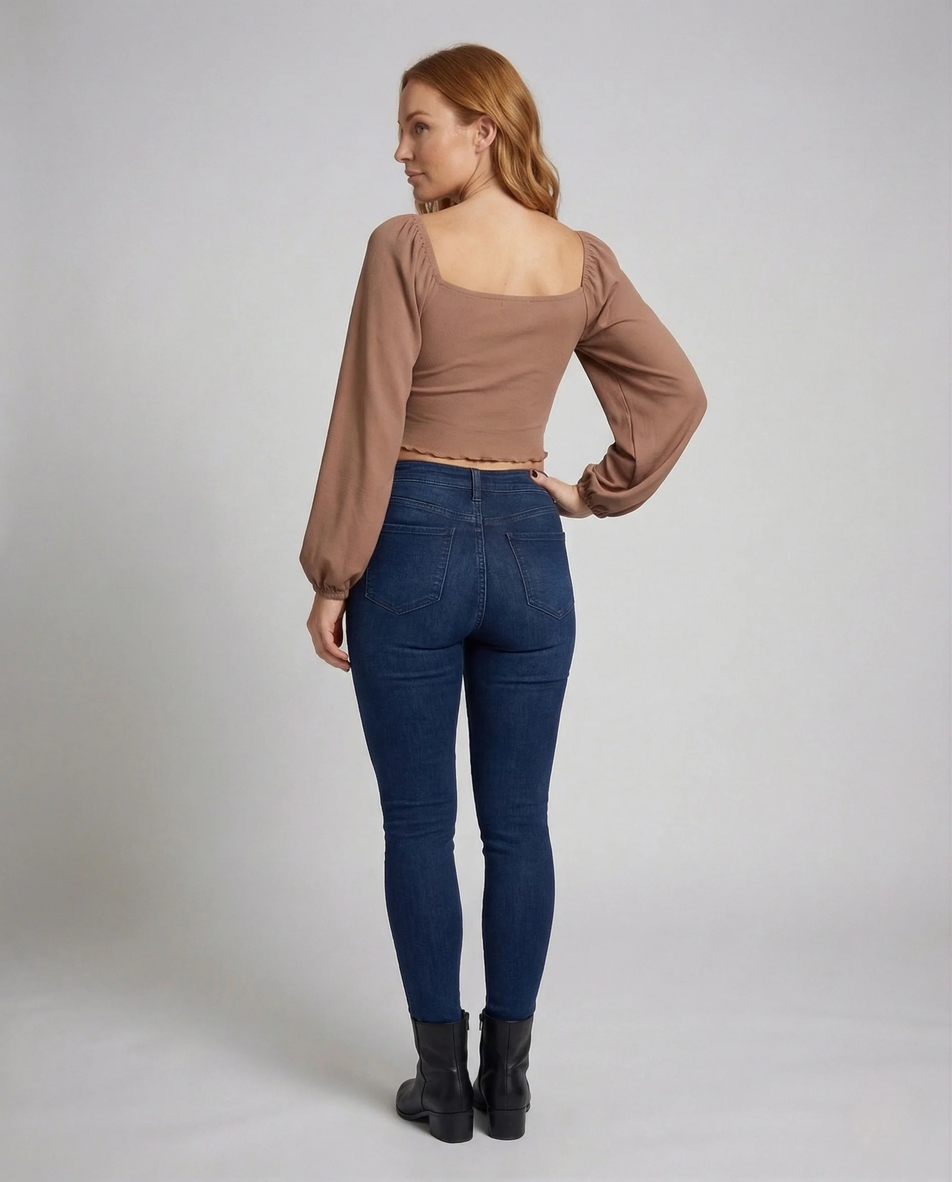Damen Crop Top Ripp Raffung - Image 4