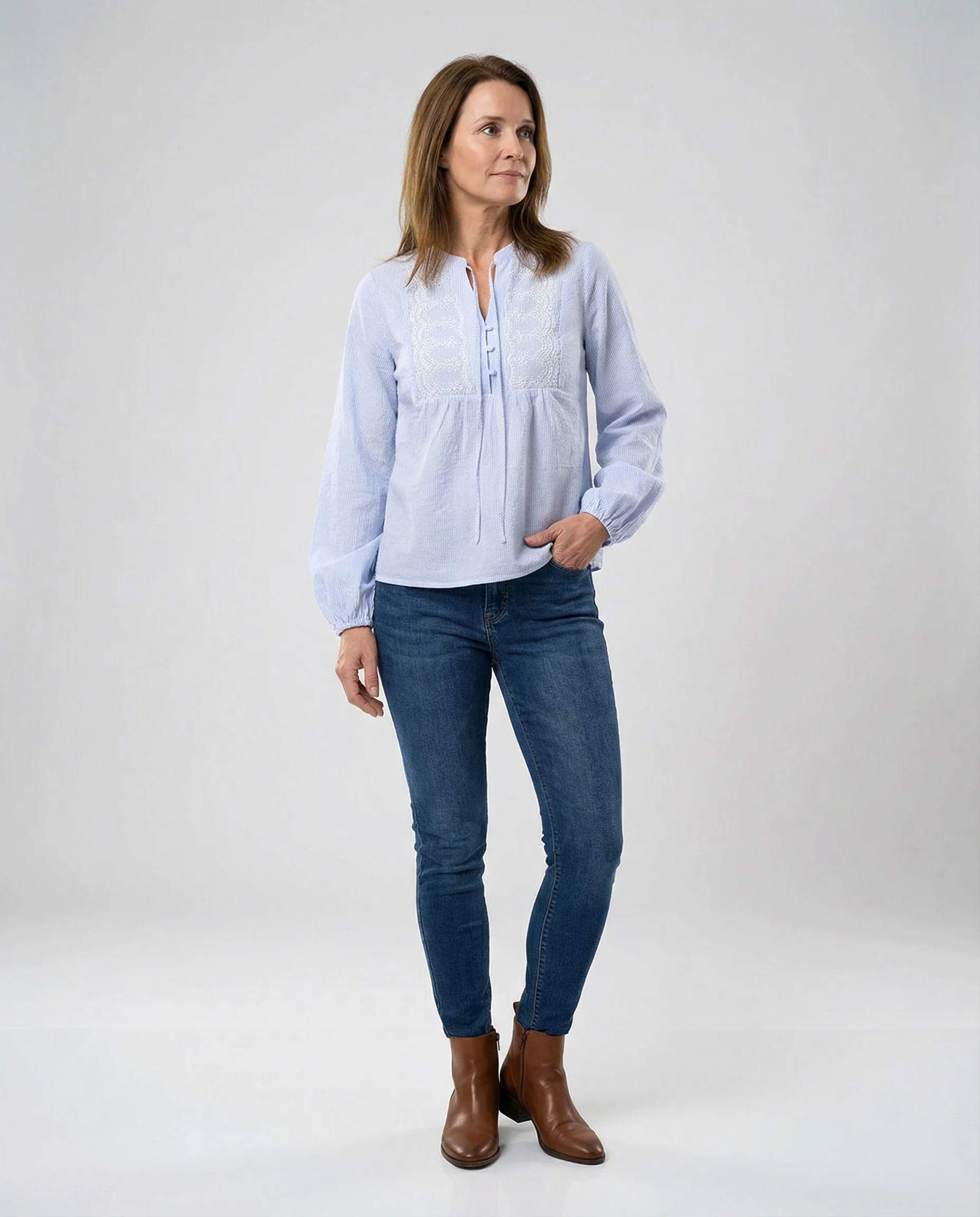 Bestickte Bluse Damen mit Ballonärmeln - Image 3
