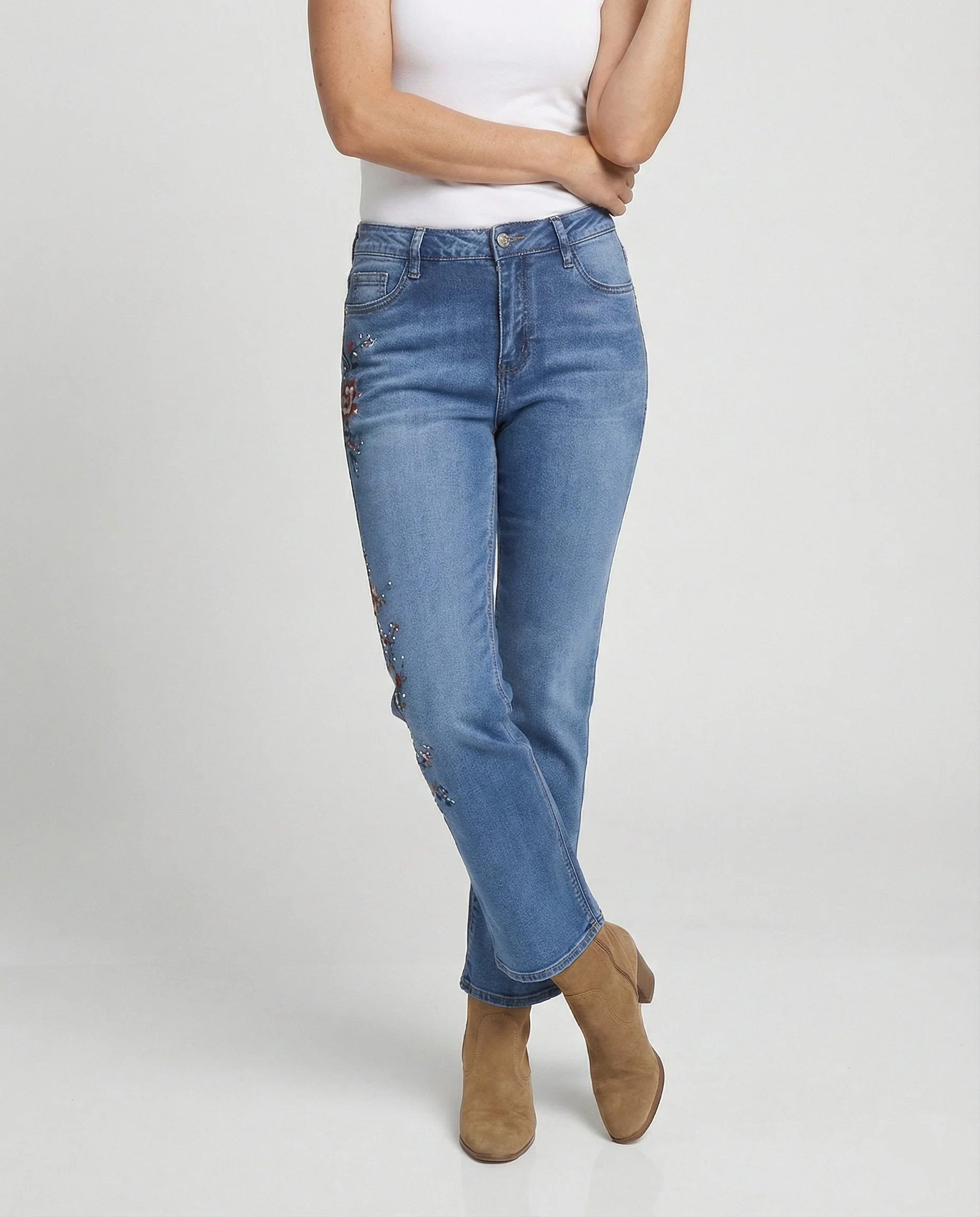 Damen Bootcut Jeans mit floraler Stickerei Stretch - Image 5