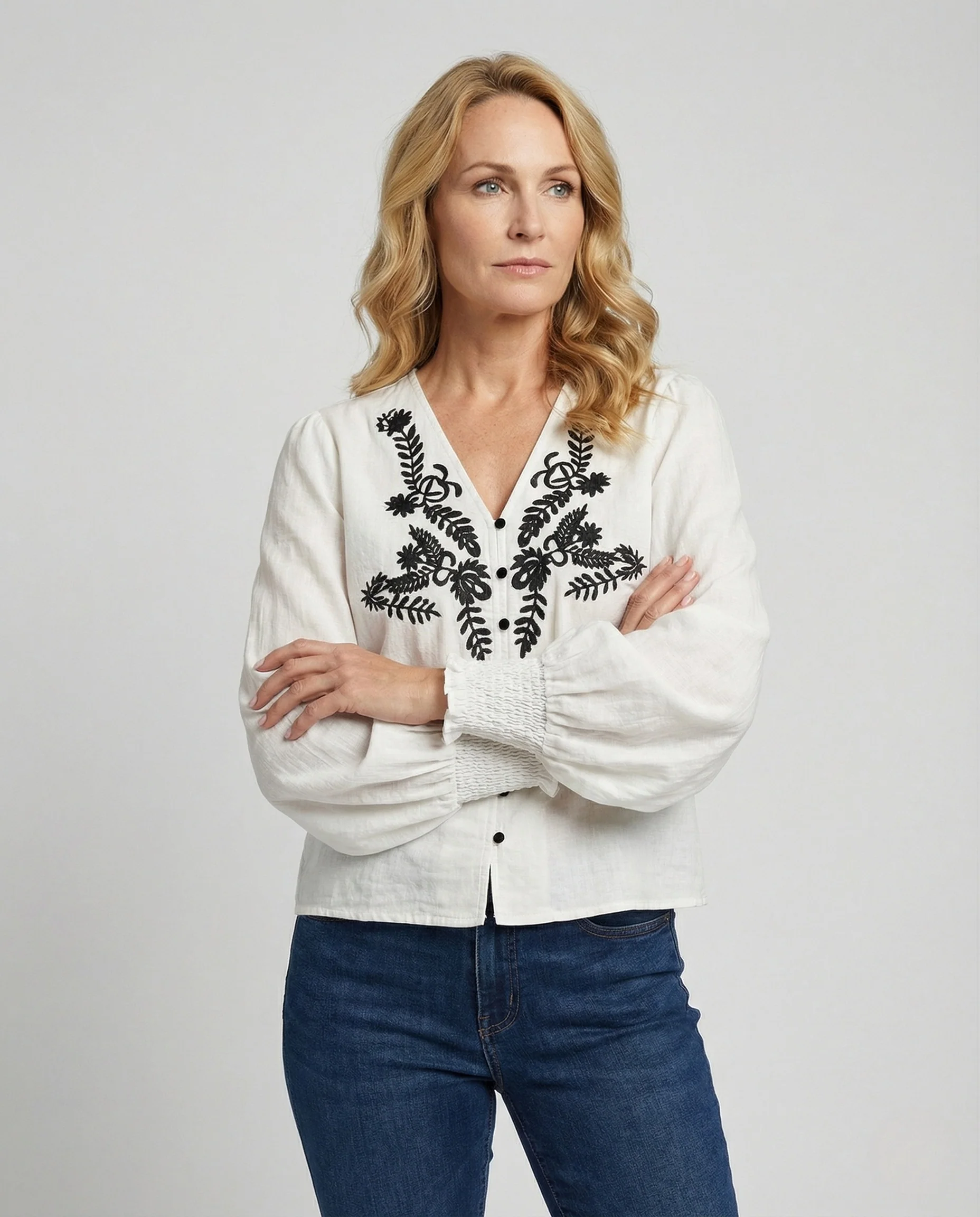 Damen Blusentop Oversize bestickt - Image 2