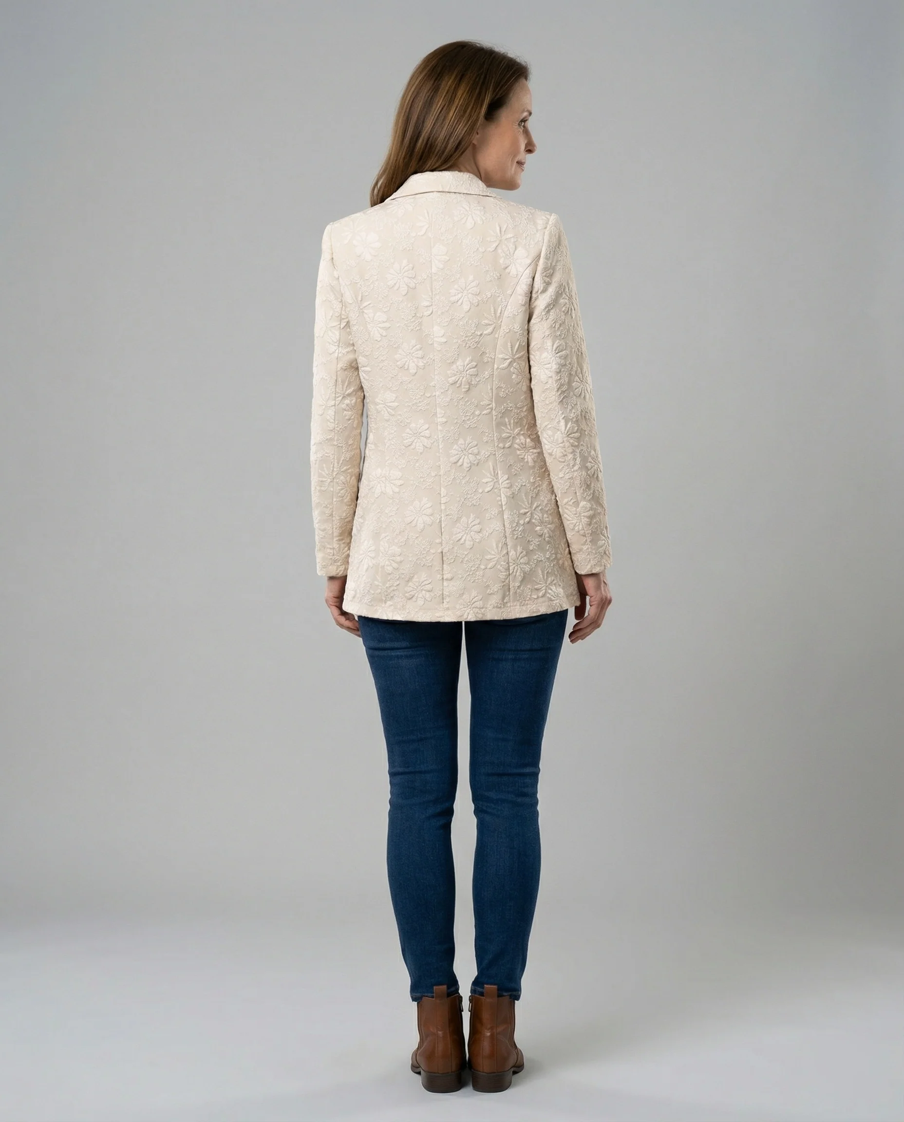 Damen Blazer Long Blumenjacquard elegant - Image 2
