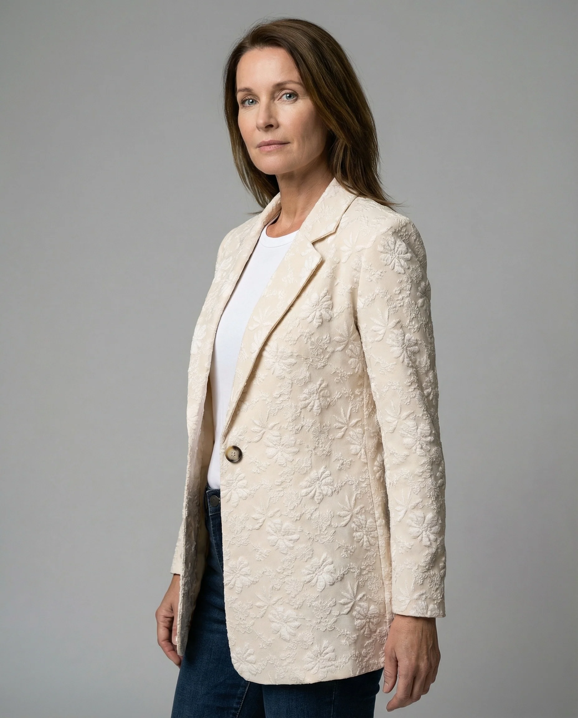Damen Blazer Long Blumenjacquard elegant - Image 5
