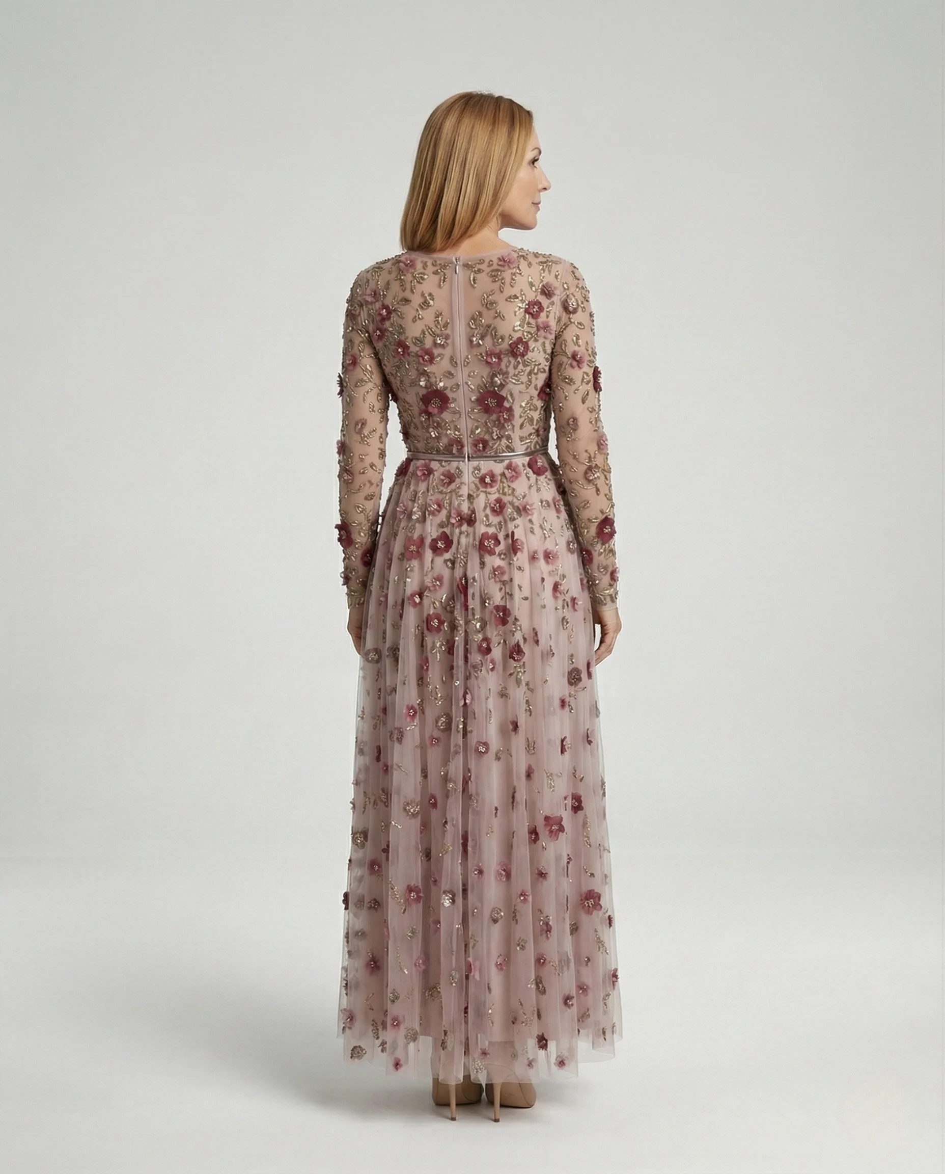 Damen Besticktes Abendkleid mit Tüllrock und transparenten Ärmeln - Image 2