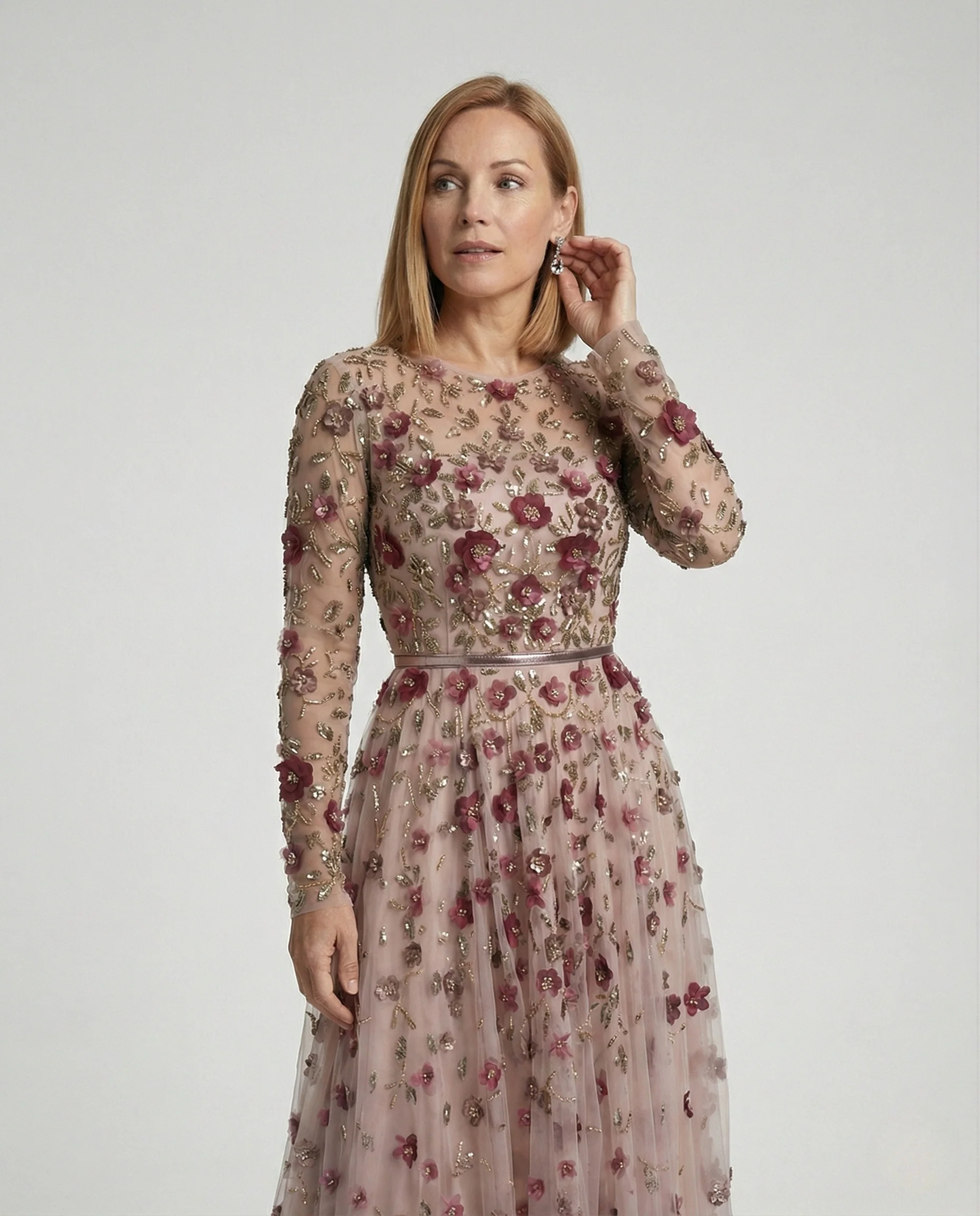 Damen Besticktes Abendkleid mit Tüllrock und transparenten Ärmeln - Image 3
