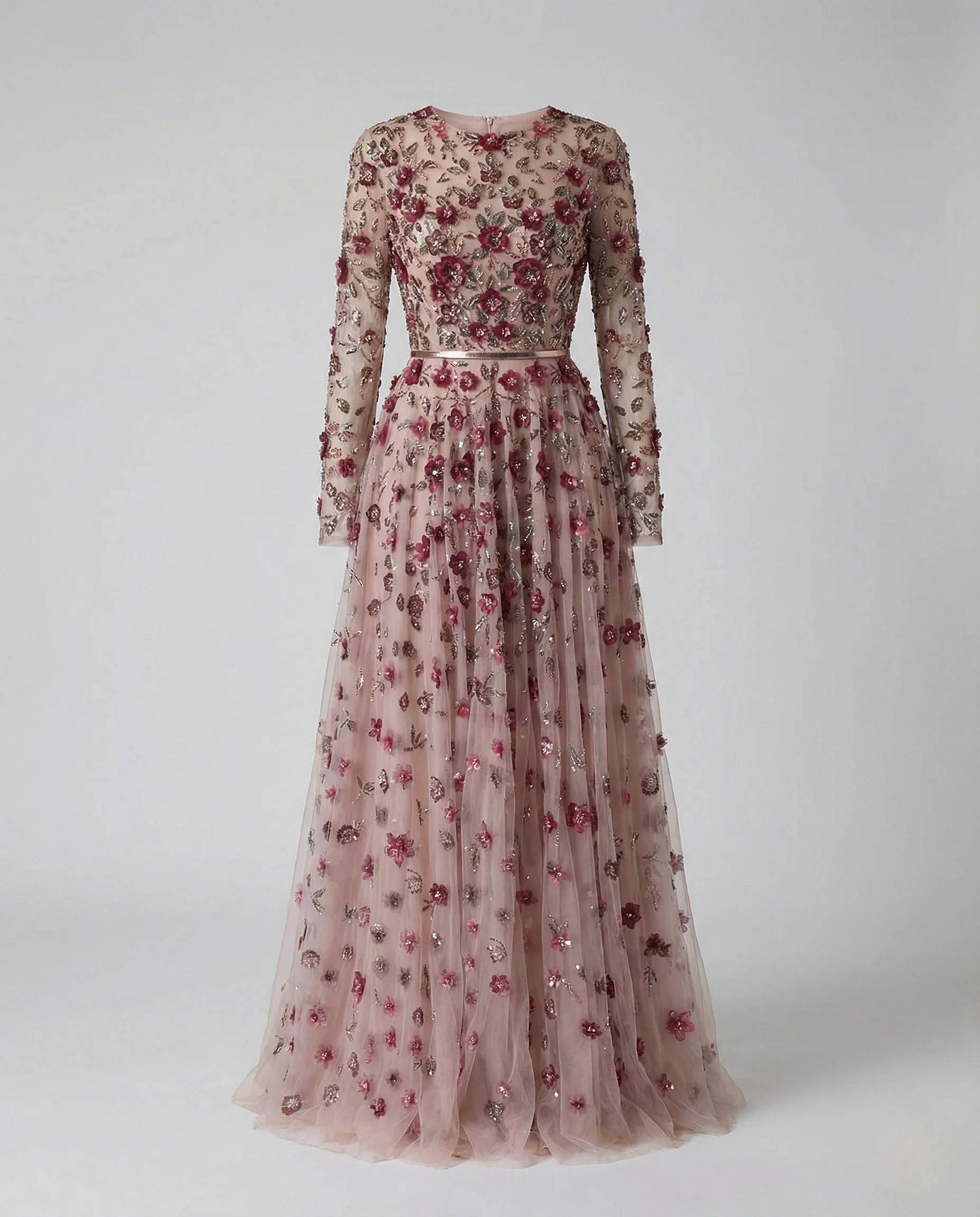 Damen Besticktes Abendkleid mit Tüllrock und transparenten Ärmeln - Image 5