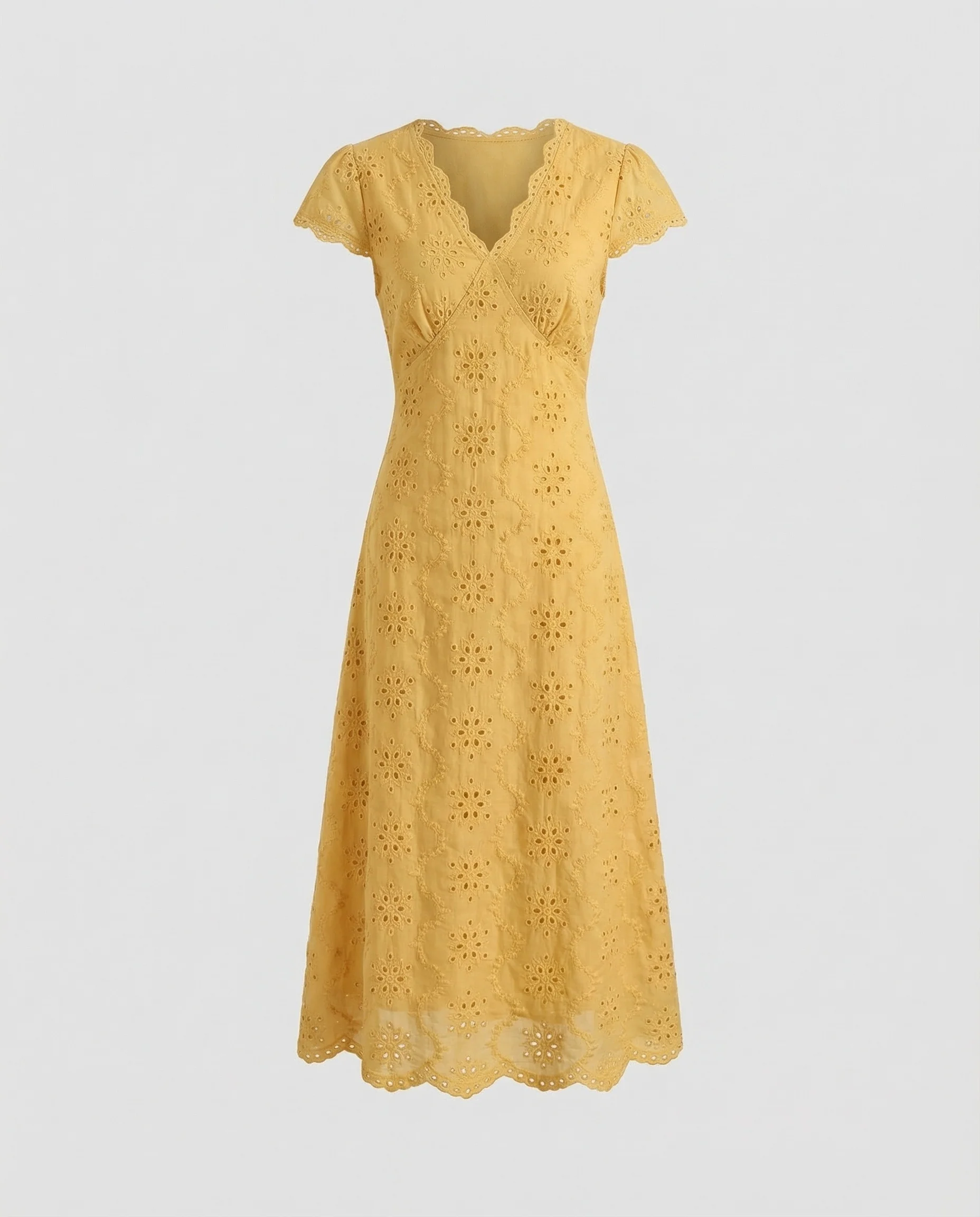 Lochmuster Maxikleid Bestickt Mit V-Ausschnitt Damen - Image 5