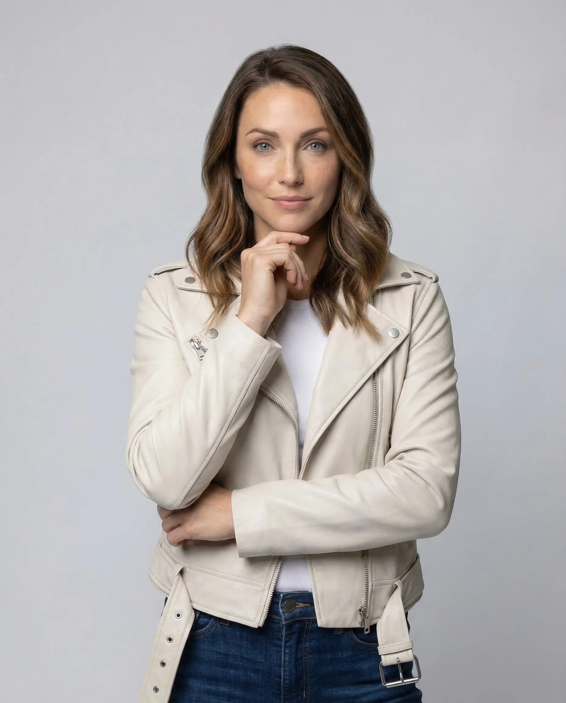 Damen Kunstleder Bikerjacke Gürtel - Image 2