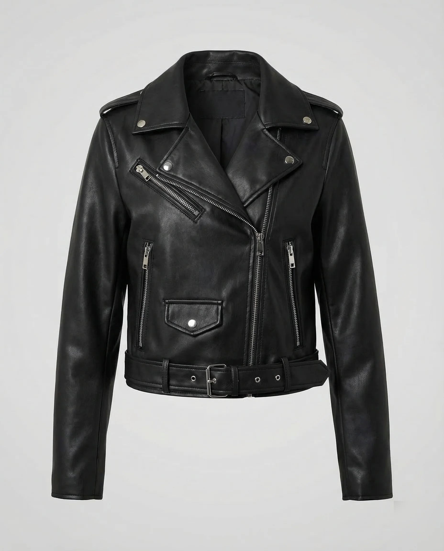 Damen Kunstleder Bikerjacke Gürtel - Image 5