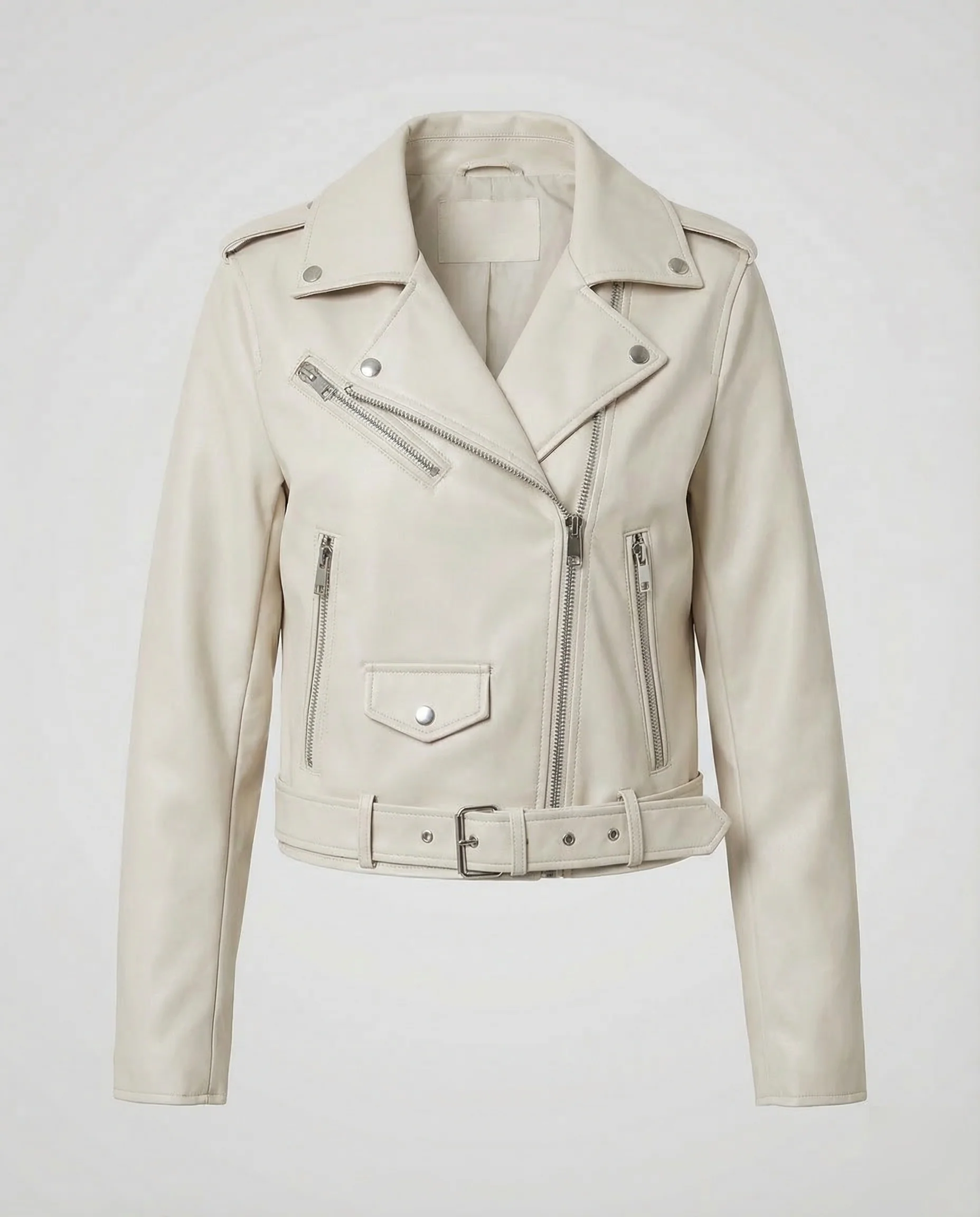 Damen Kunstleder Bikerjacke Gürtel - Image 6