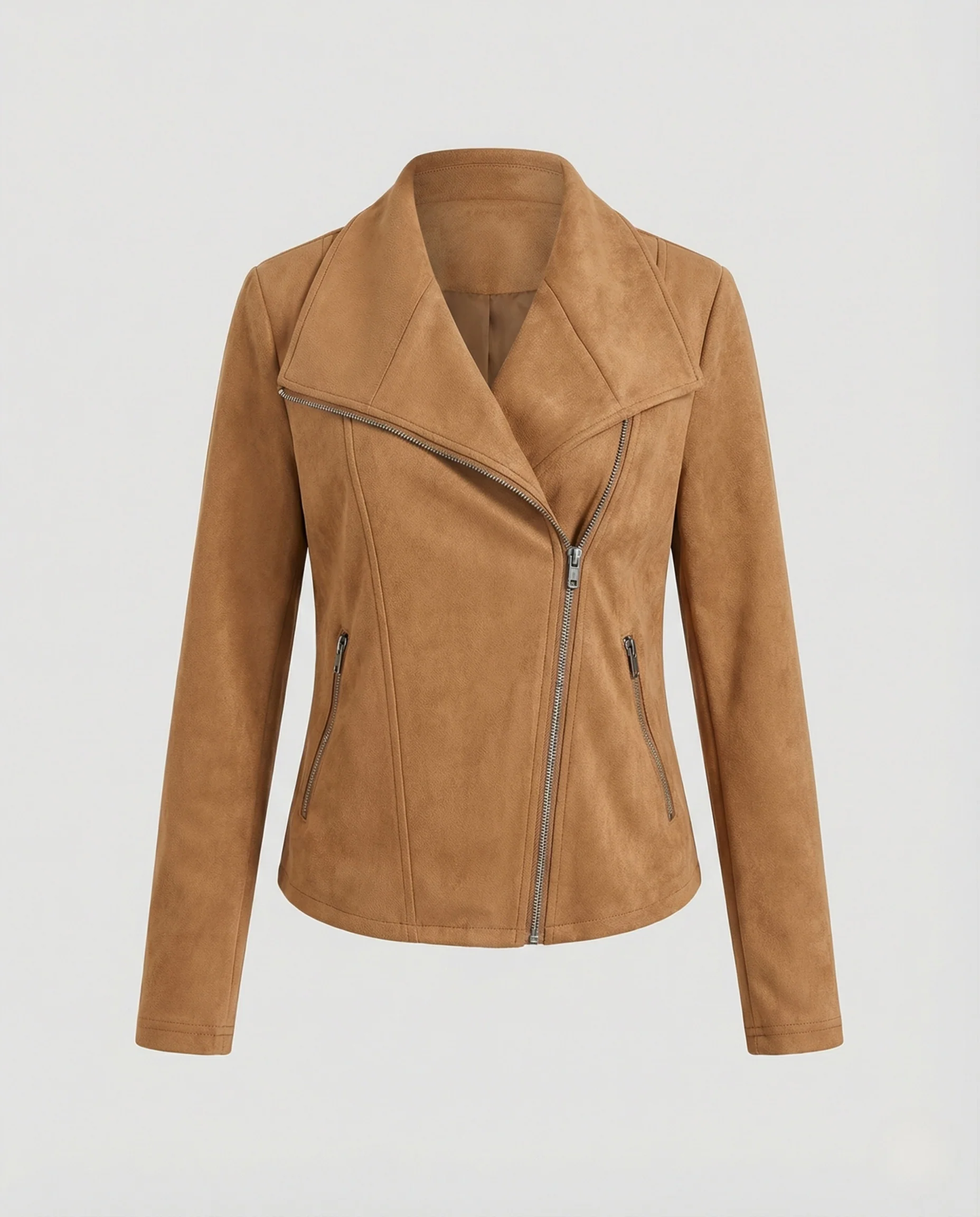 Damen Lederjacke Bikerjacke Wildlederoptik - Image 5