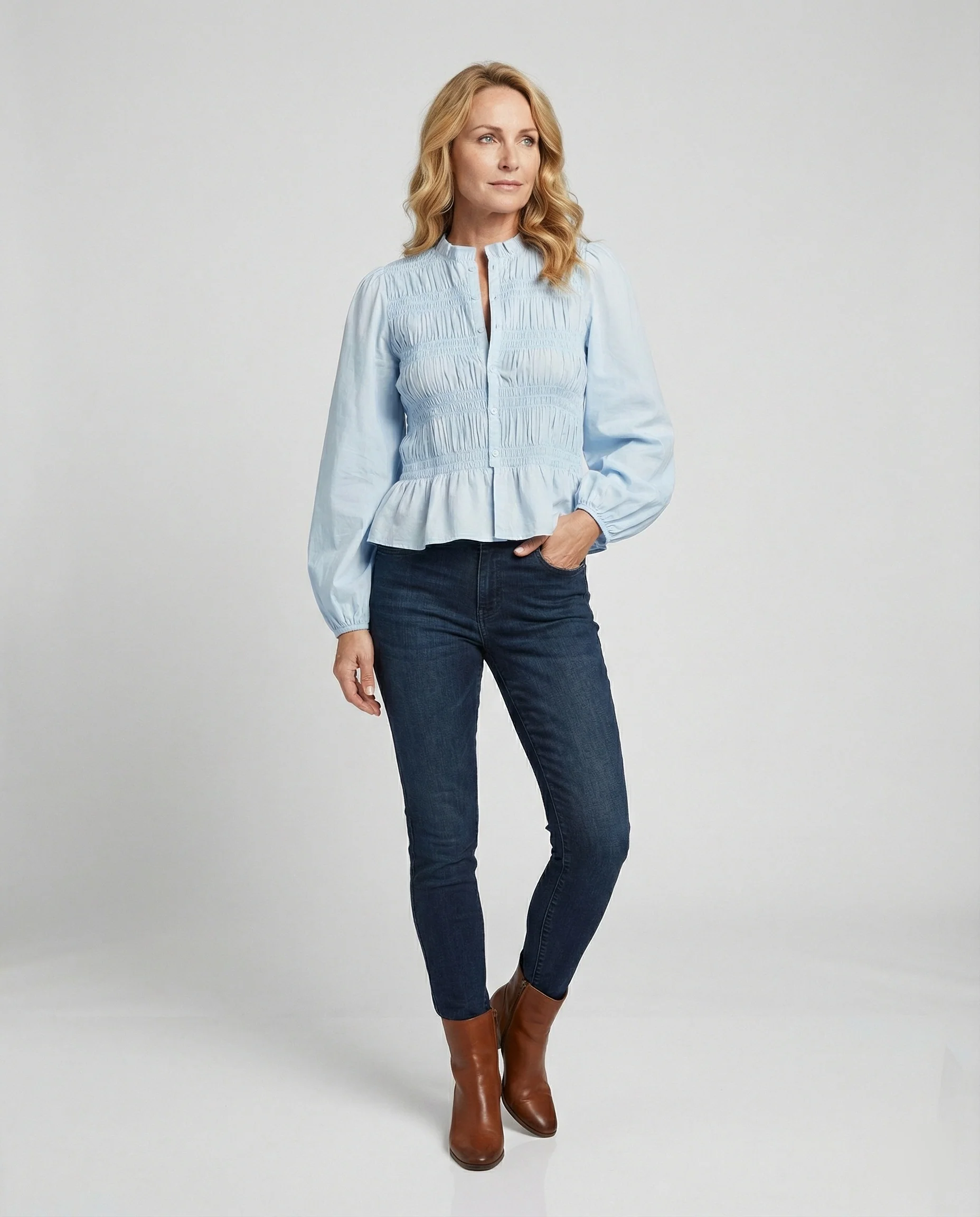 Bluse Damen Peplum Ballonärmel - Image 2
