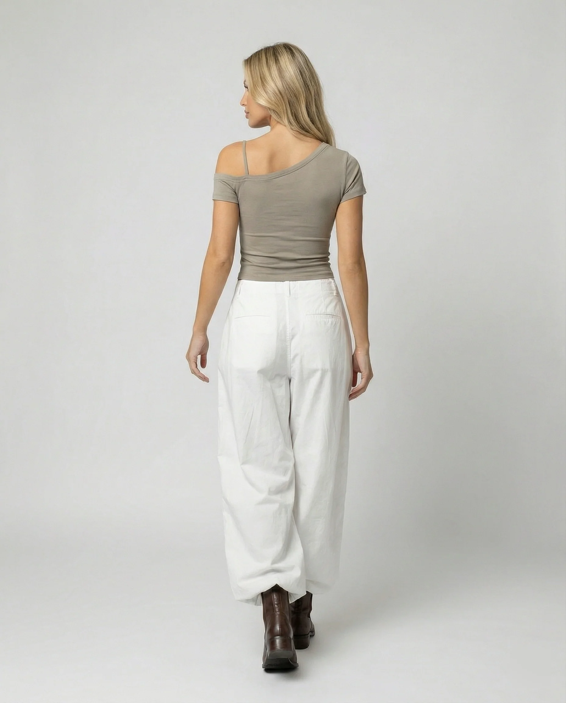 Damen bodenlange Drapé-Hose mit weitem Bein hoher Taille und langen Bindebändern Heidi-Mode - Image 3