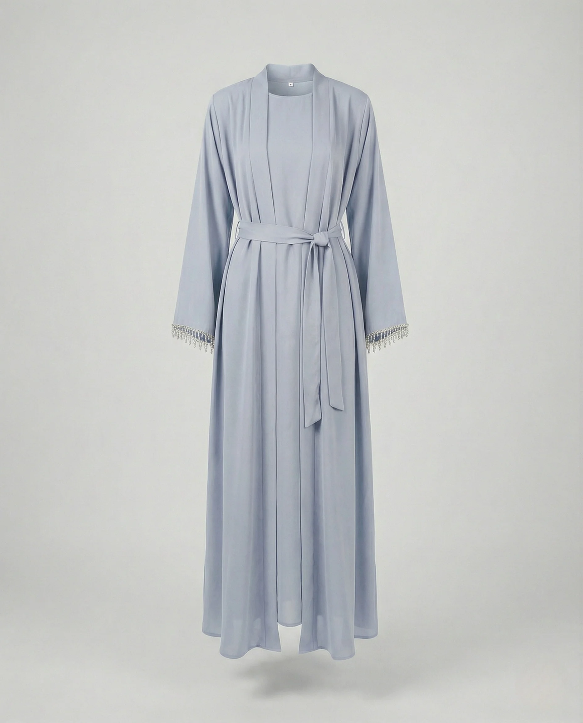 Damen Abaya Mantel Bodenlang mit Perlenfransen - Image 5