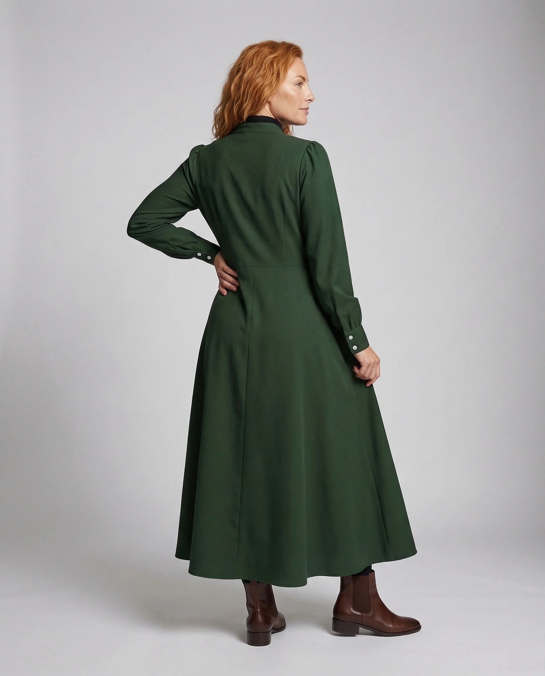Damen Bodenlanges A-Linienkleid mit Stehkragen - Image 2