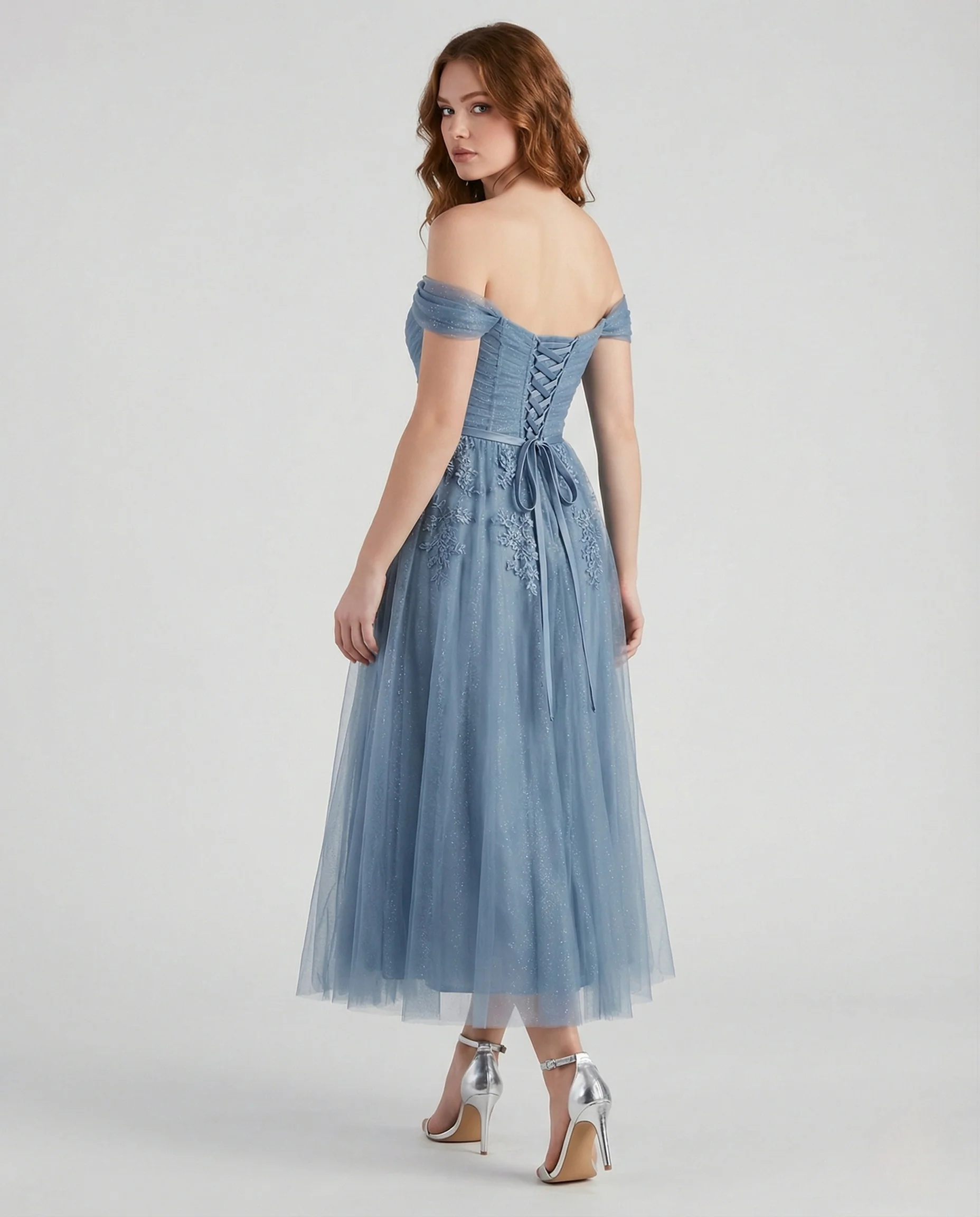Damen Bodenlanges Carmen Abendkleid mit Spitze - Image 4