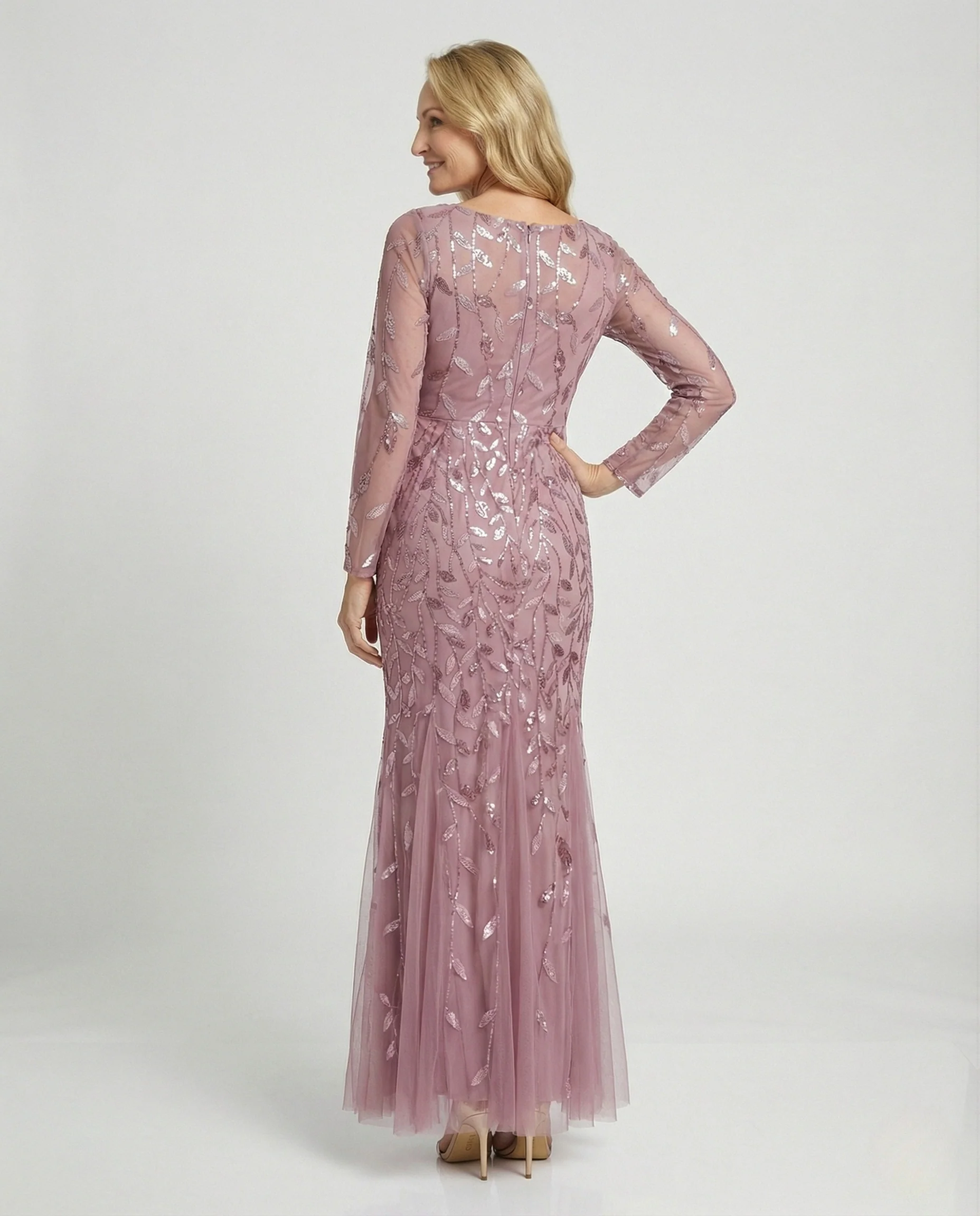 Damen Bodenlanges Abendkleid mit Paillettenstickerei - Image 2
