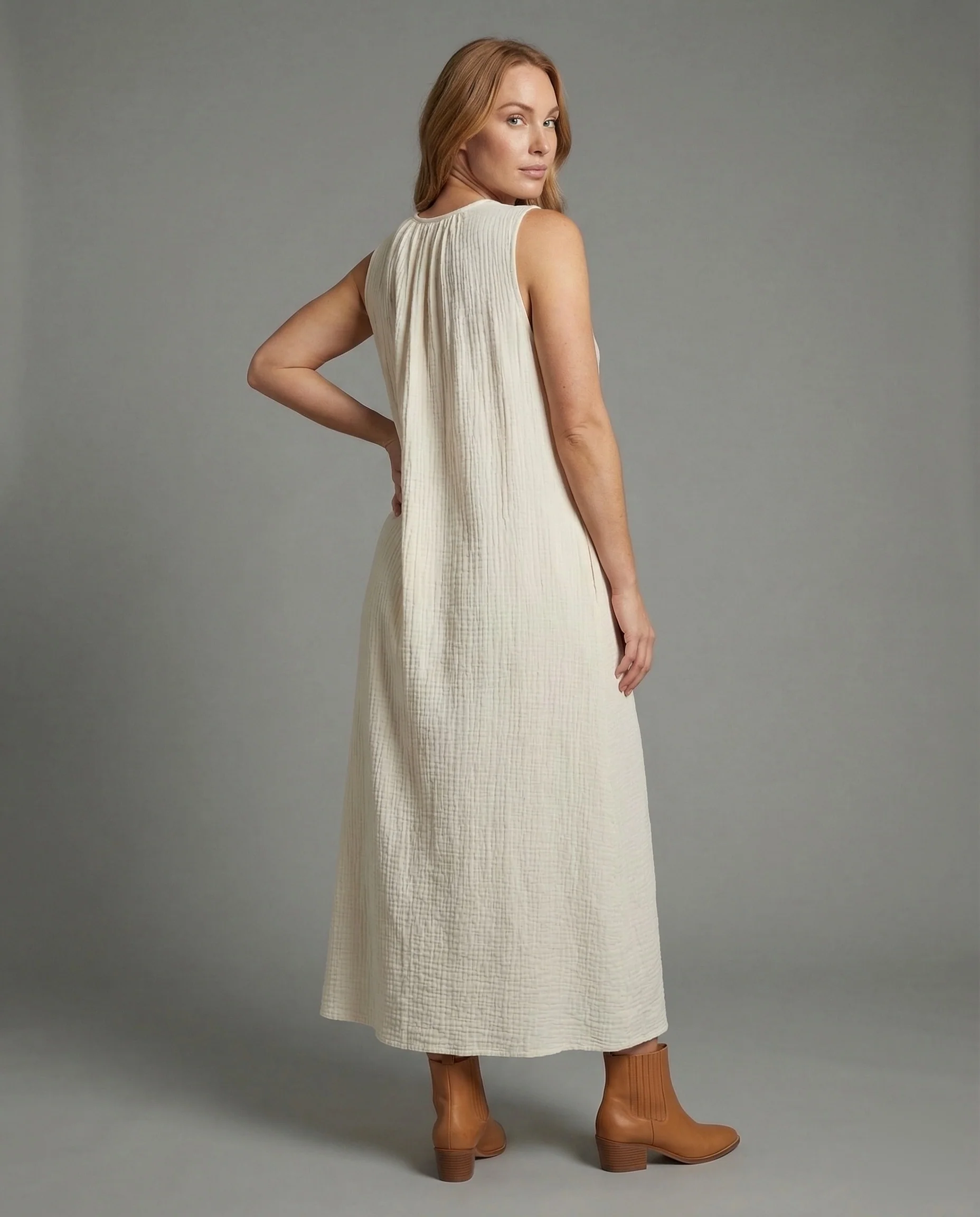 Damen Gekrepptes Bodenlanges Maxikleid - Image 4