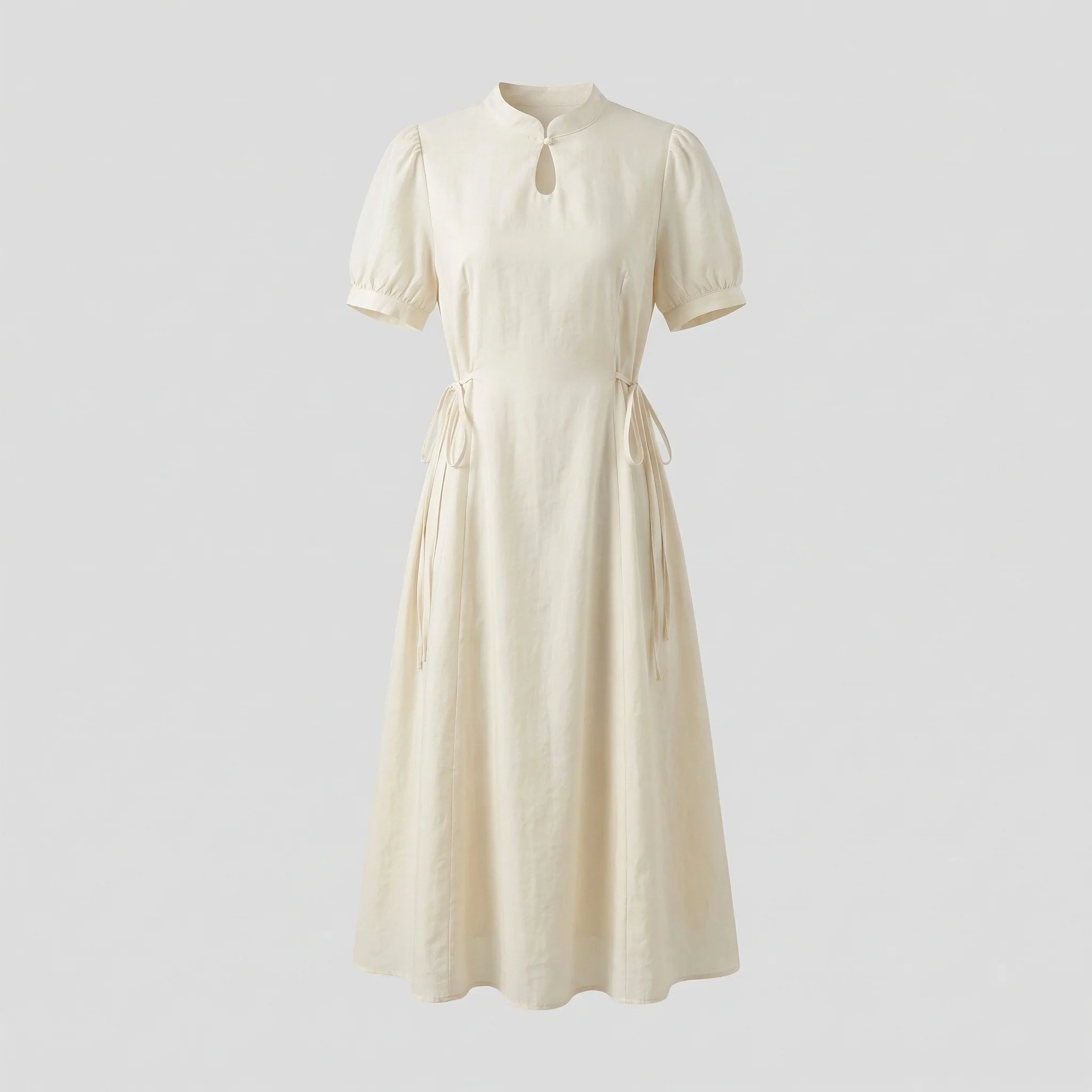 Damen Leinenoptik Maxikleid mit Puffärmeln - Image 4