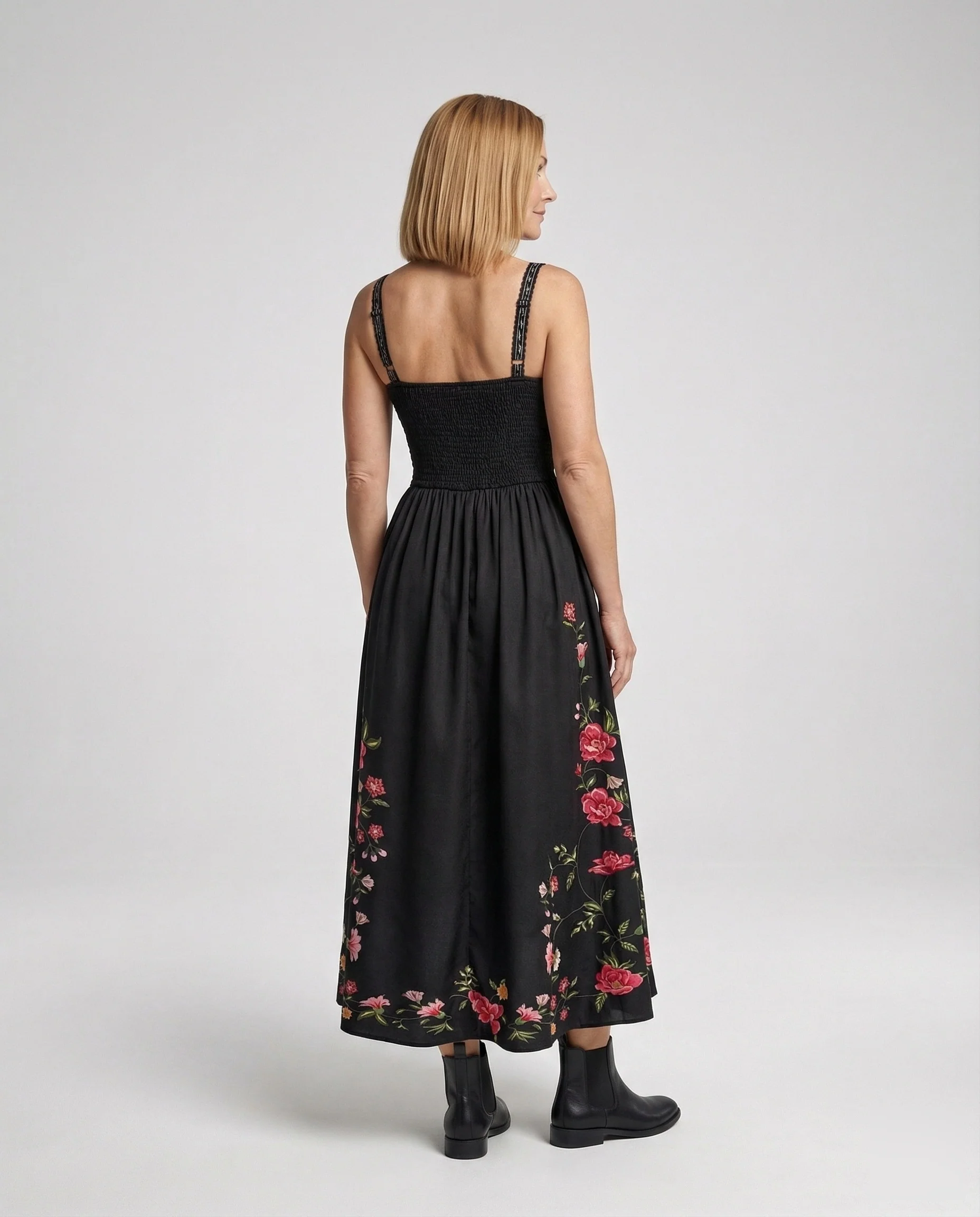 Retro Swingkleid Bodenlang Mit Stickerei Damen - Image 3