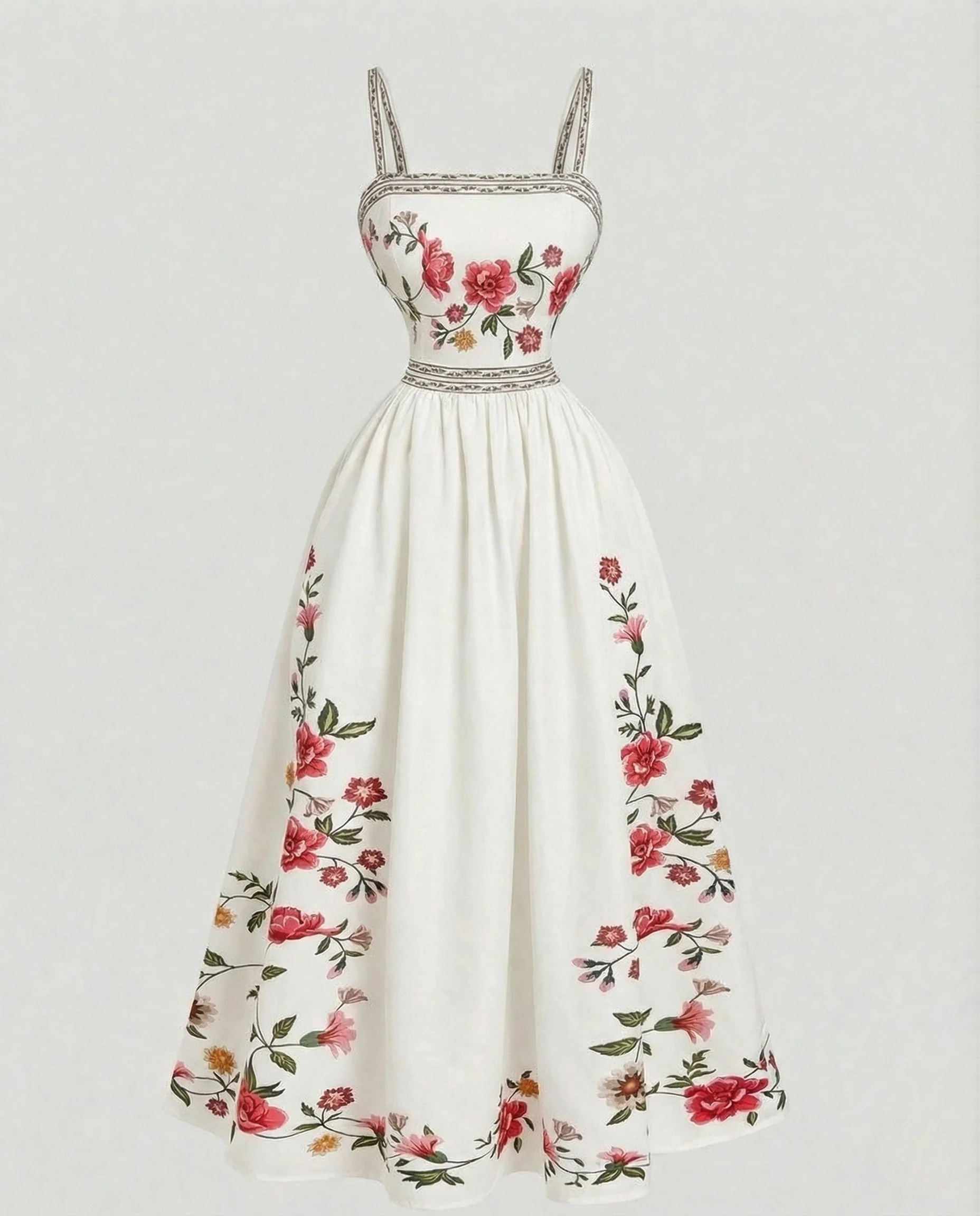 Retro Swingkleid Bodenlang Mit Stickerei Damen - Image 5