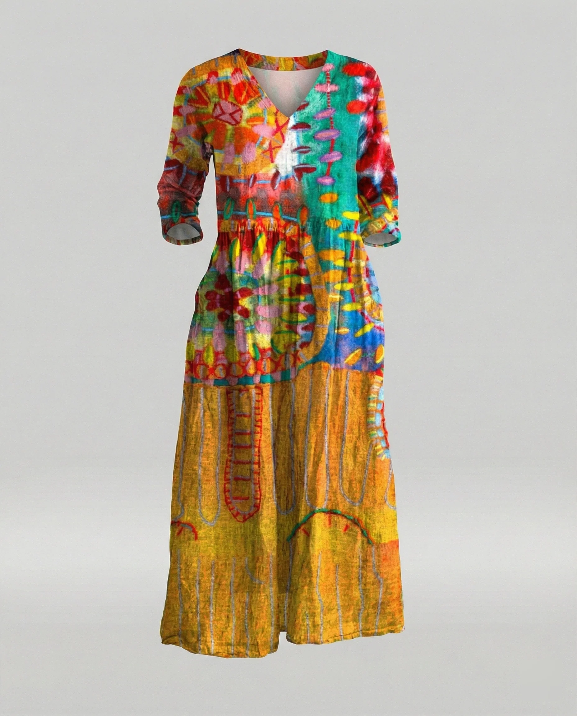 Damen Boho Maxikleid Sommer Leinenoptik - Image 39