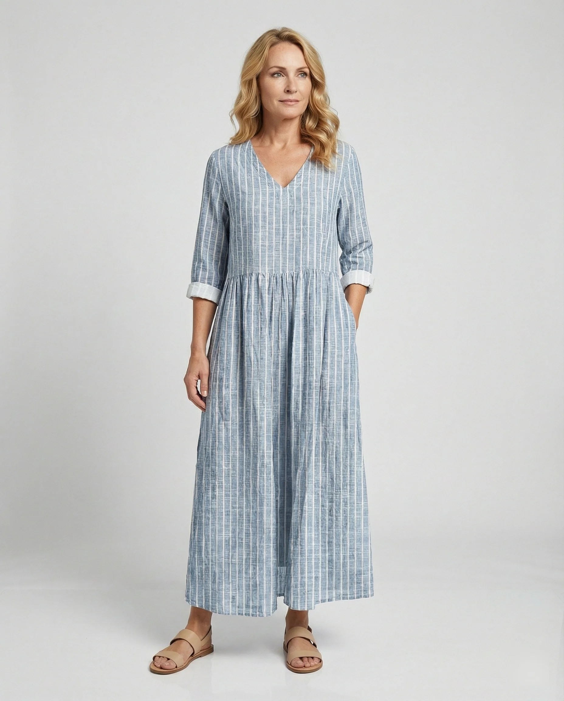 Damen Boho Maxikleid Sommer Leinenoptik - Image 46