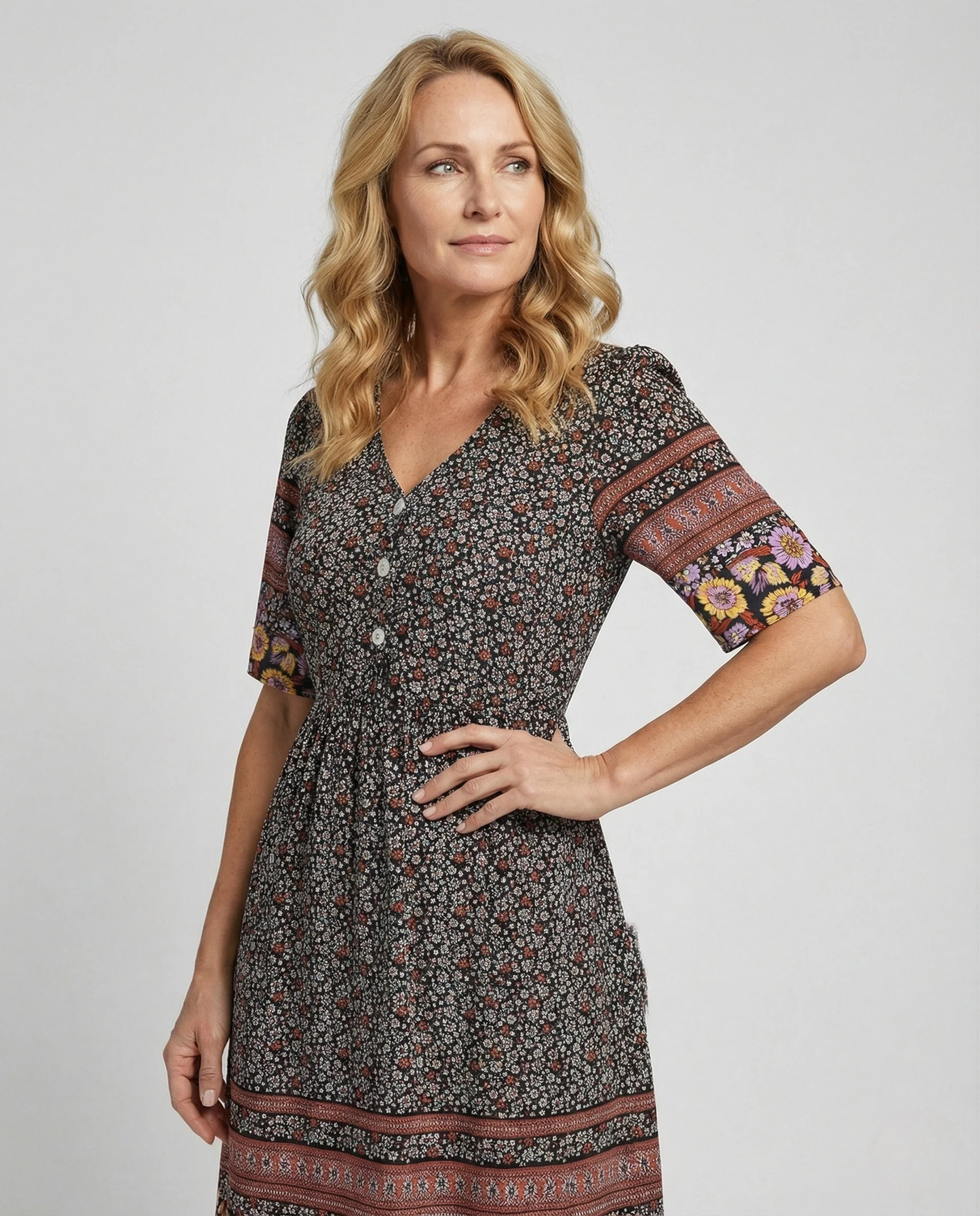 Boho A-Linienkleid Damen Mit Bordüre - Image 2