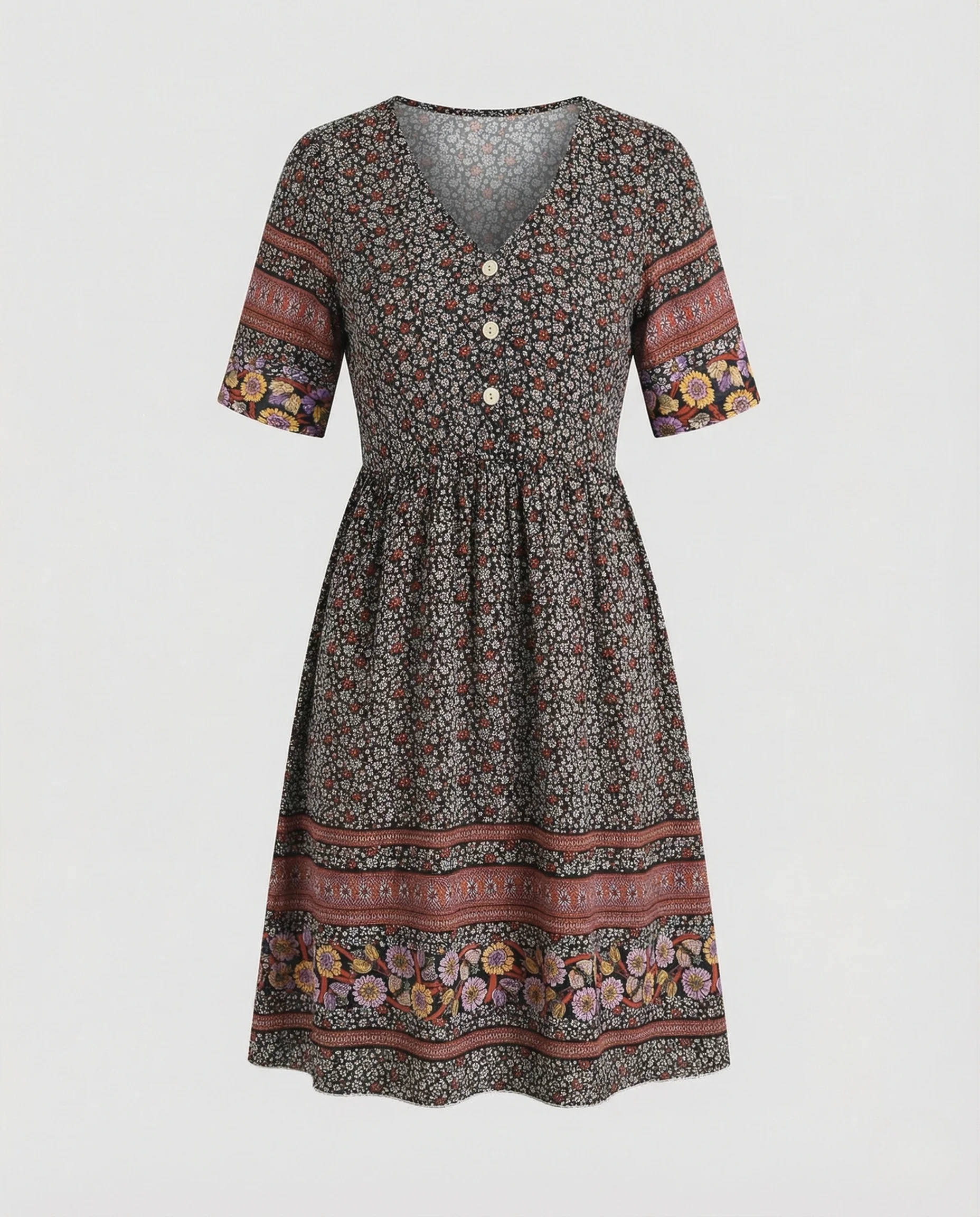 Boho A-Linienkleid Damen Mit Bordüre - Image 5