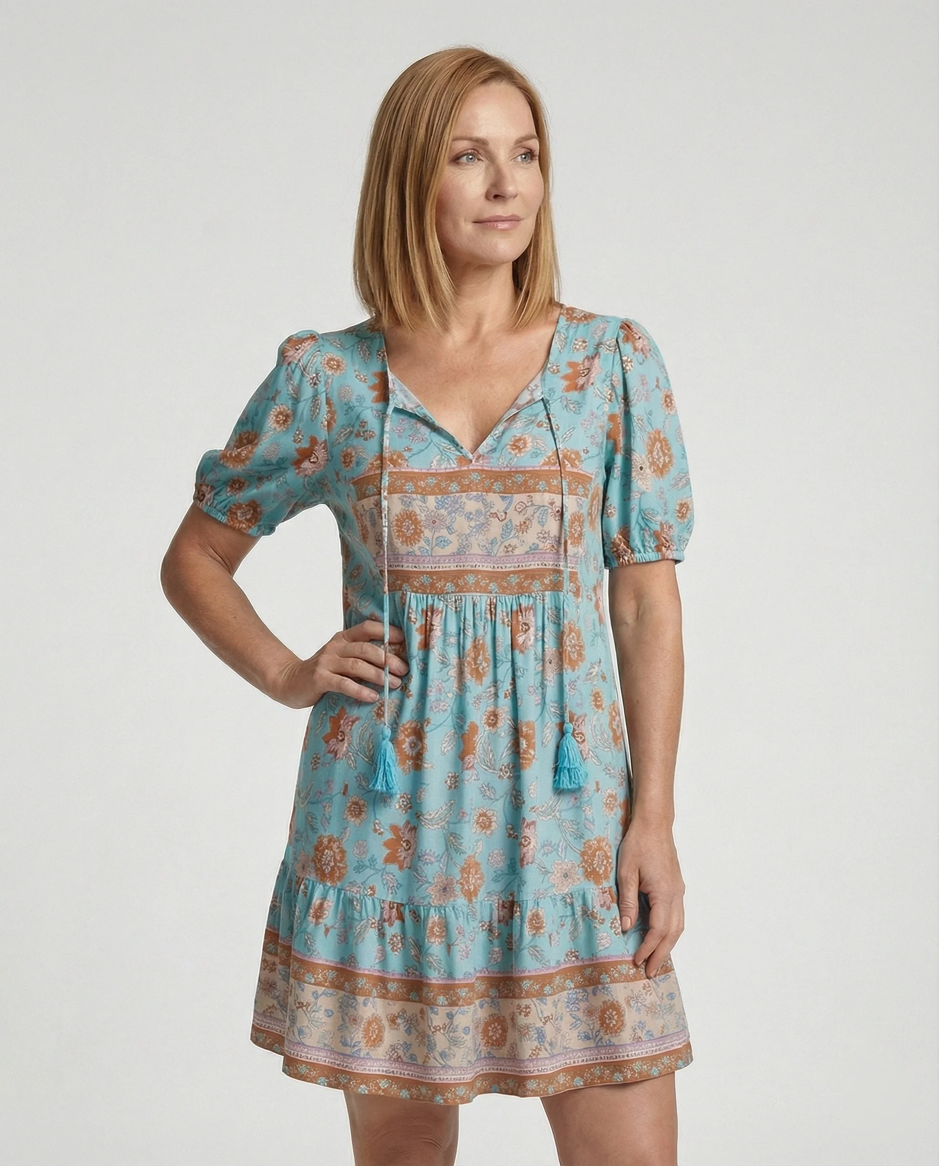 Damen Boho Freizeitkleid mit V-Ausschnitt - Image 2