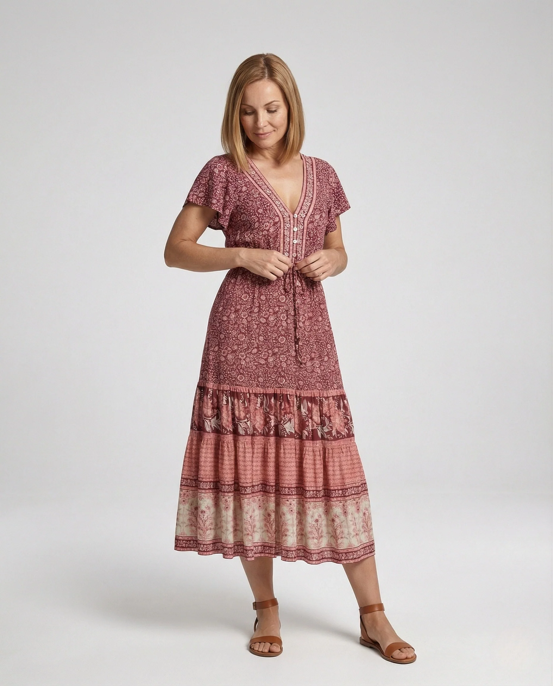 Damen Maxikleid Boho mit Schnürung