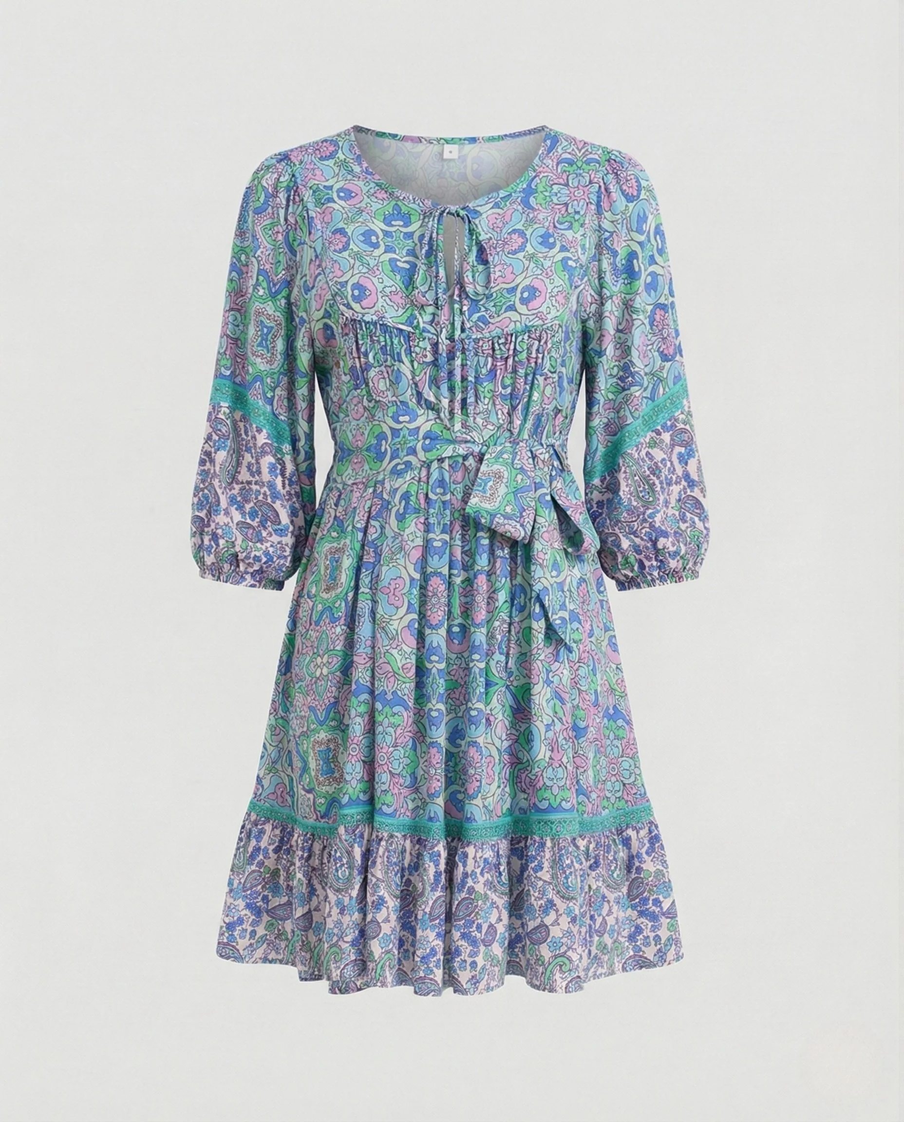 Boho Minikleid Damen Mit Volant - Image 12