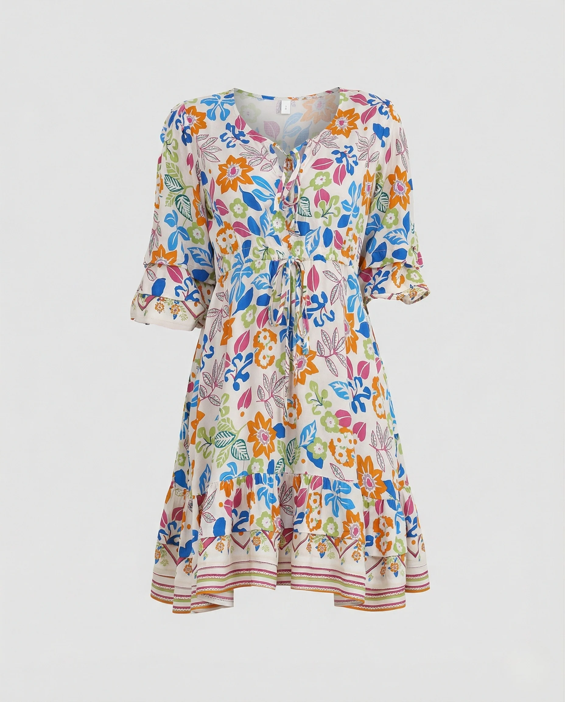 Boho Minikleid Damen Mit Volant - Image 8