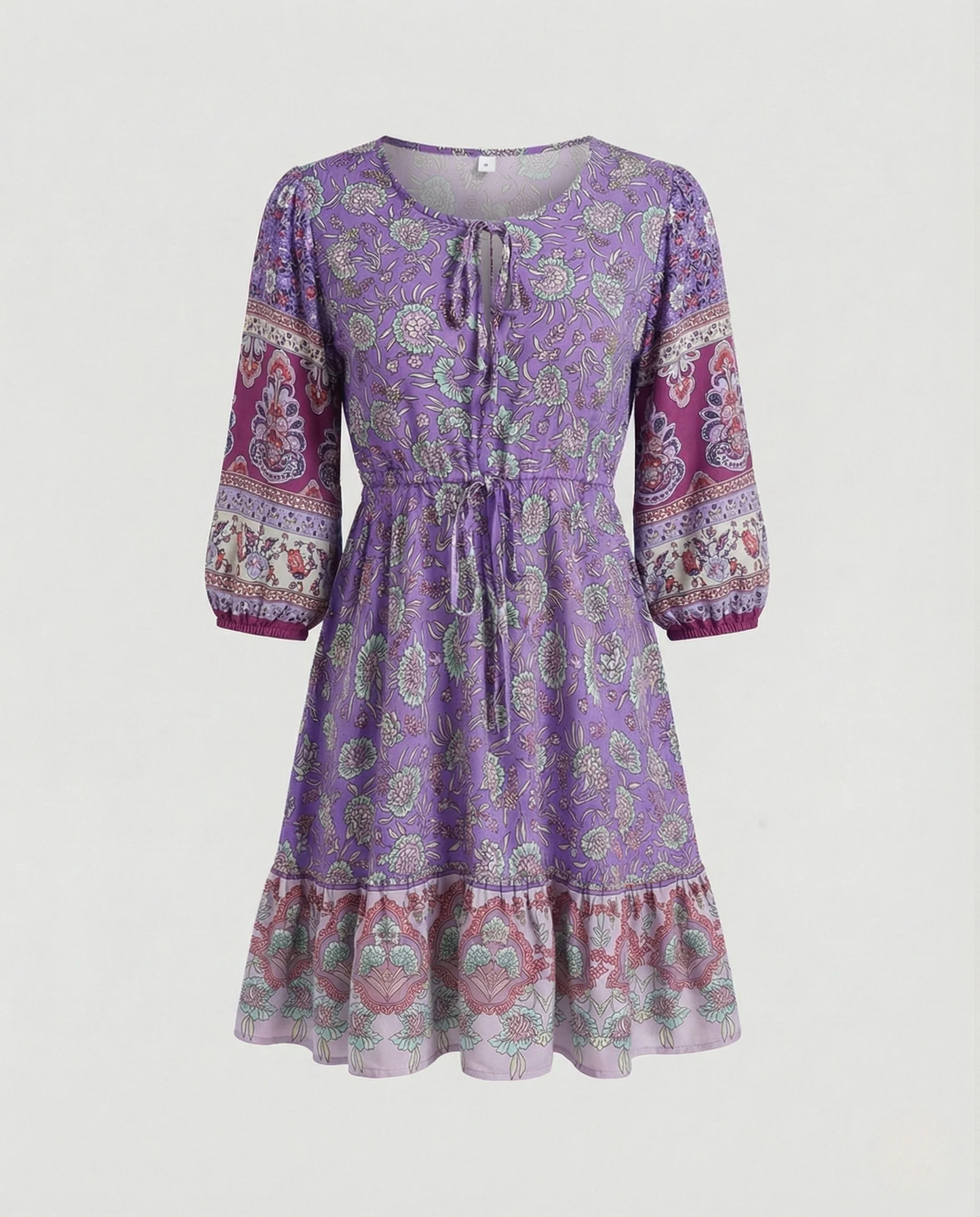 Boho Minikleid Damen Mit Volant - Image 9