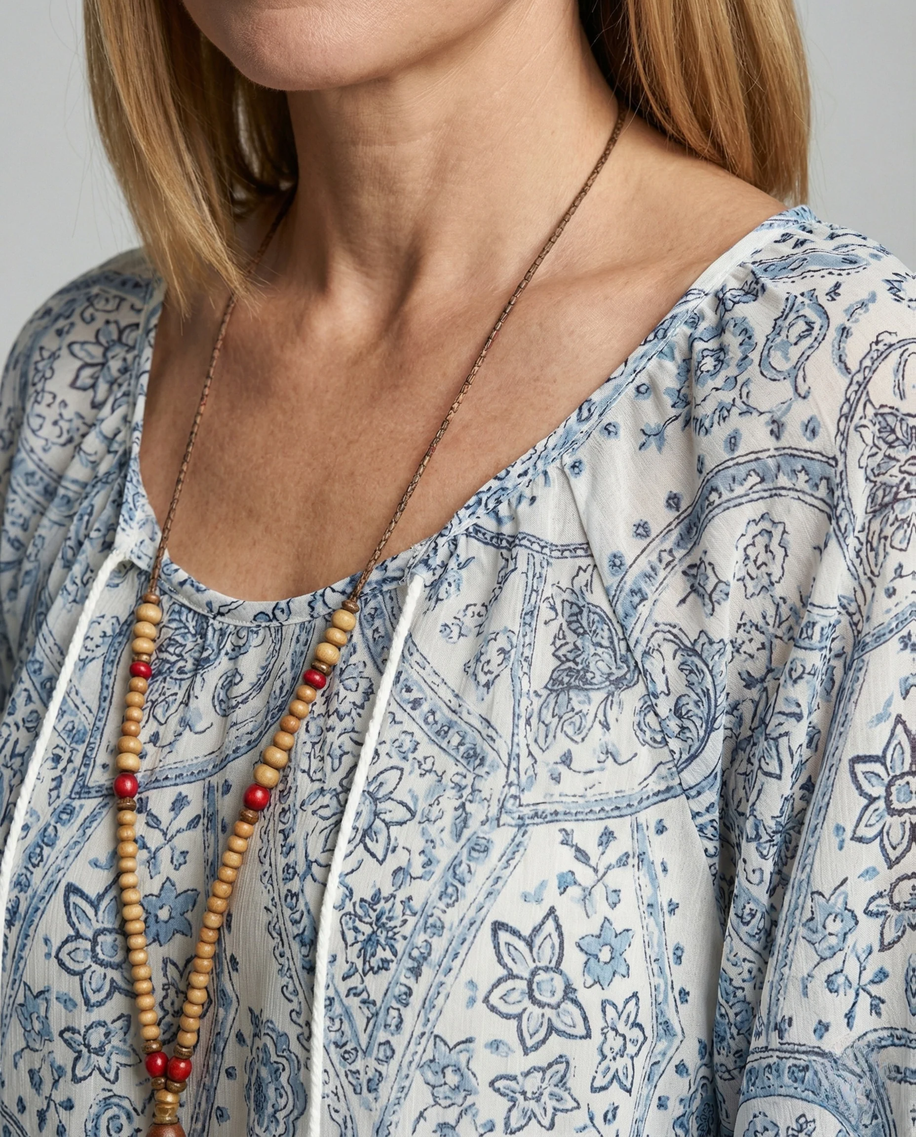 Damen Boho Paisley Tunika Bluse mit Quasten - Image 3