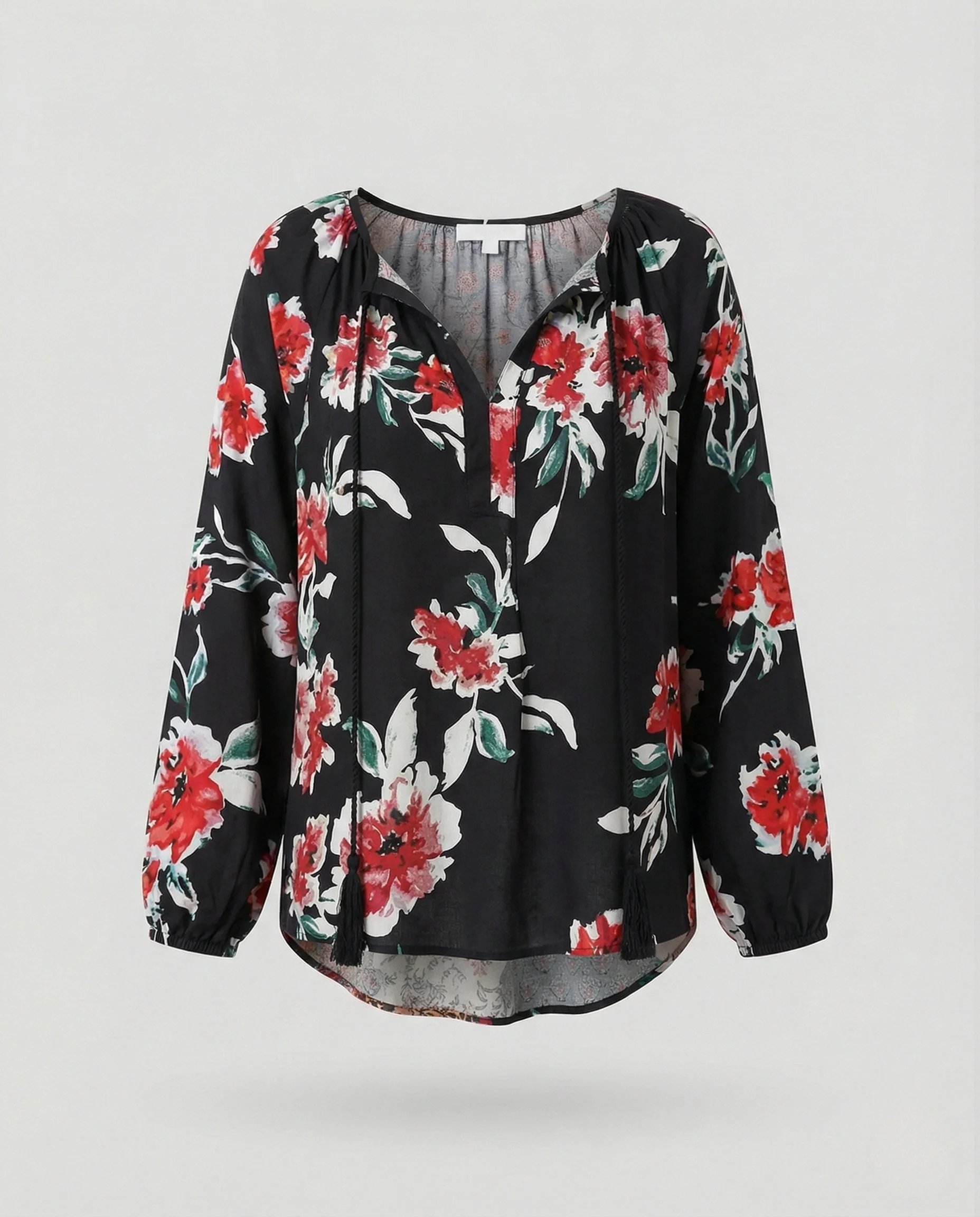 Boho Patchwork Bluse Damen Quasten V-Ausschnitt - Image 6