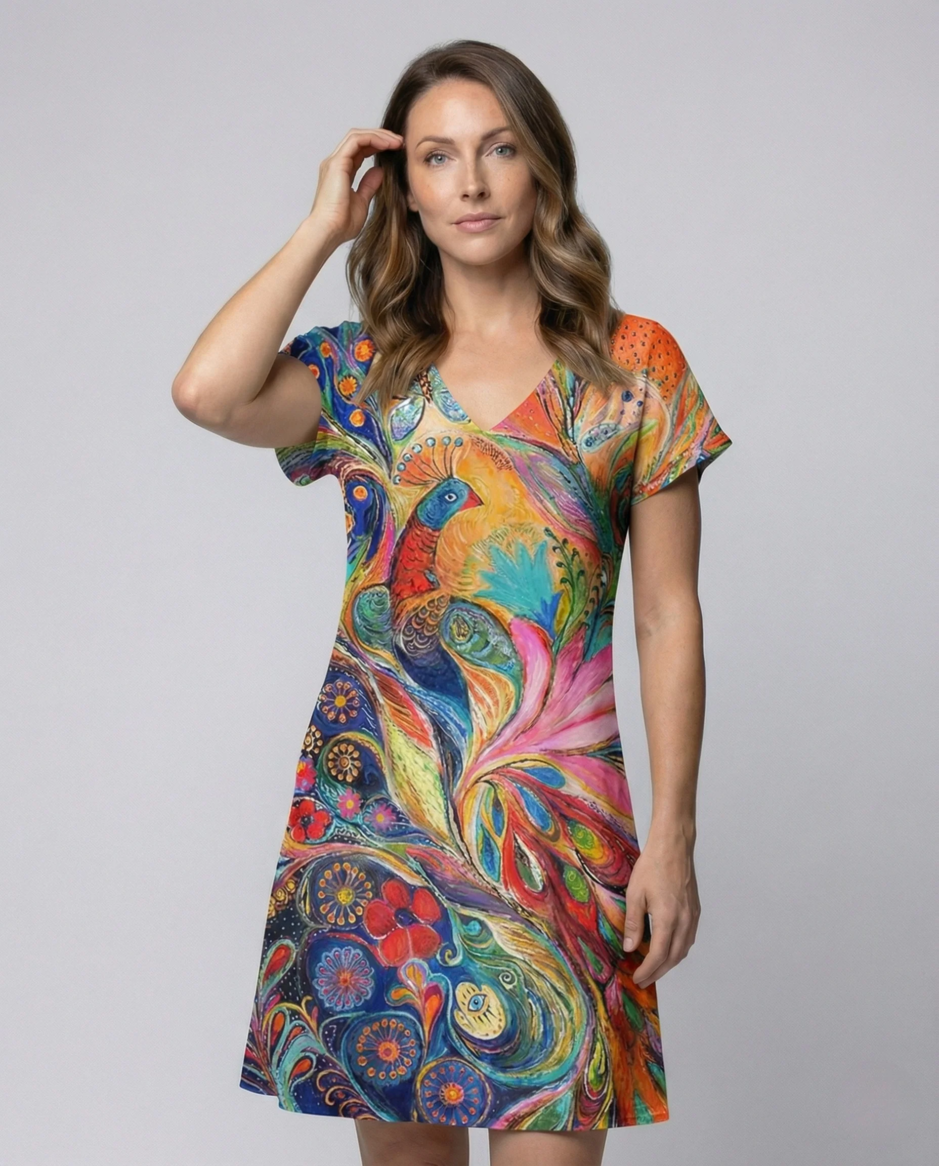 Damen Boho Sommerkleid mit Pfauenprint - Image 2