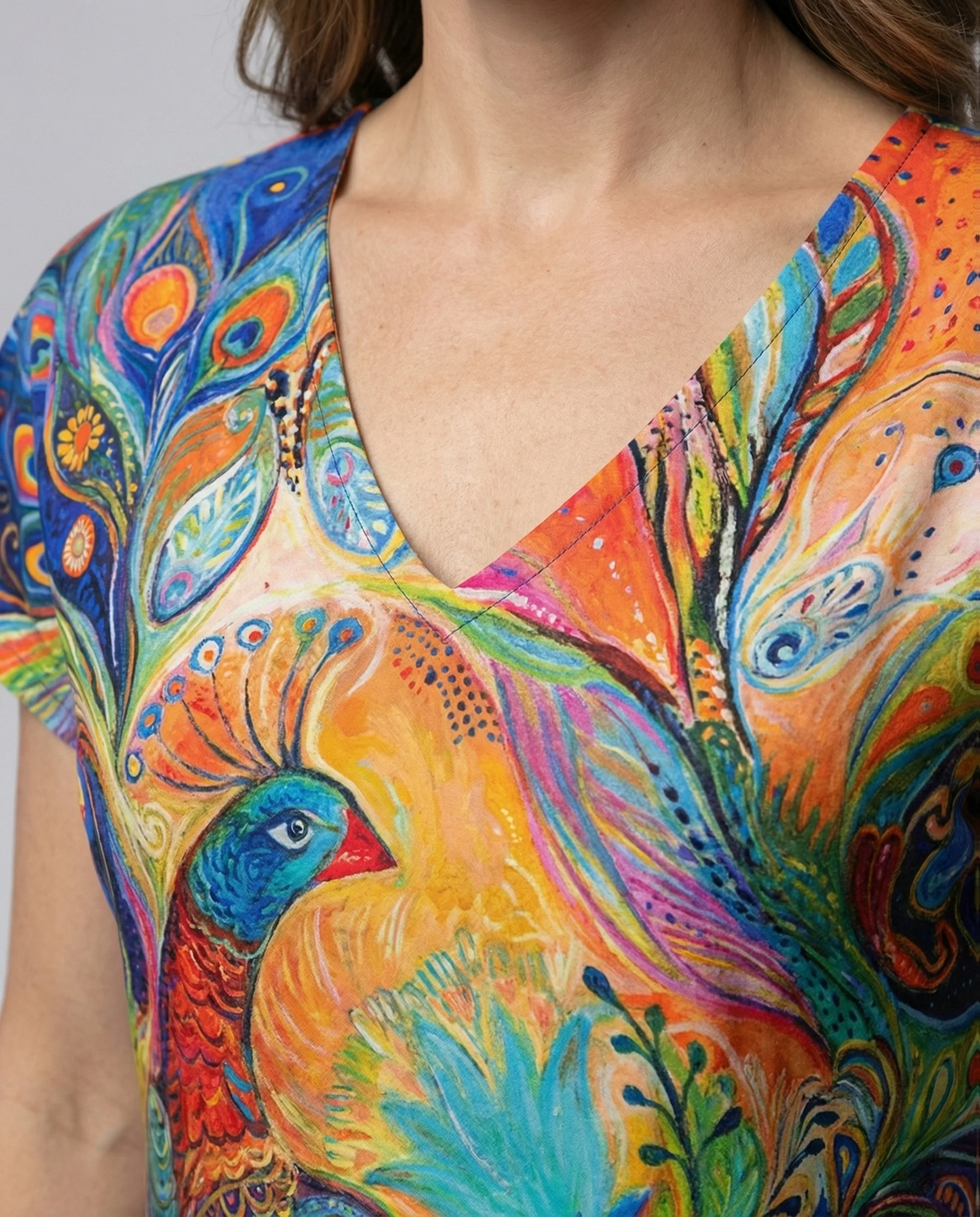 Damen Boho Sommerkleid mit Pfauenprint - Image 3