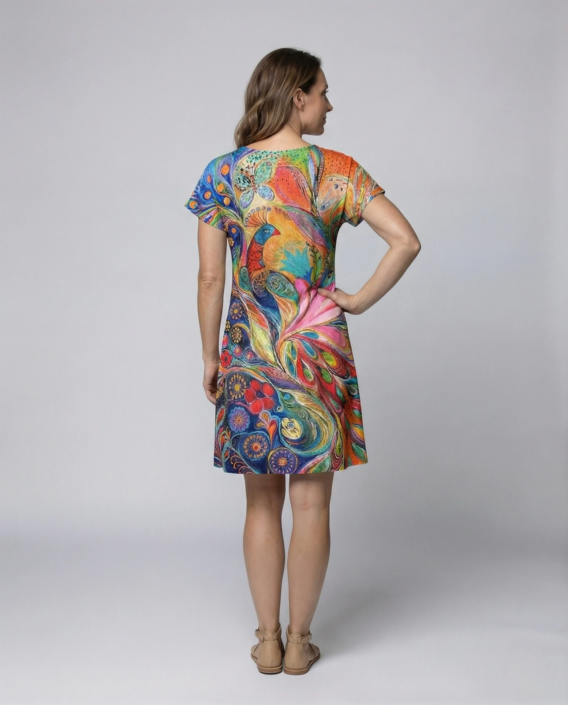Damen Boho Sommerkleid mit Pfauenprint - Image 4