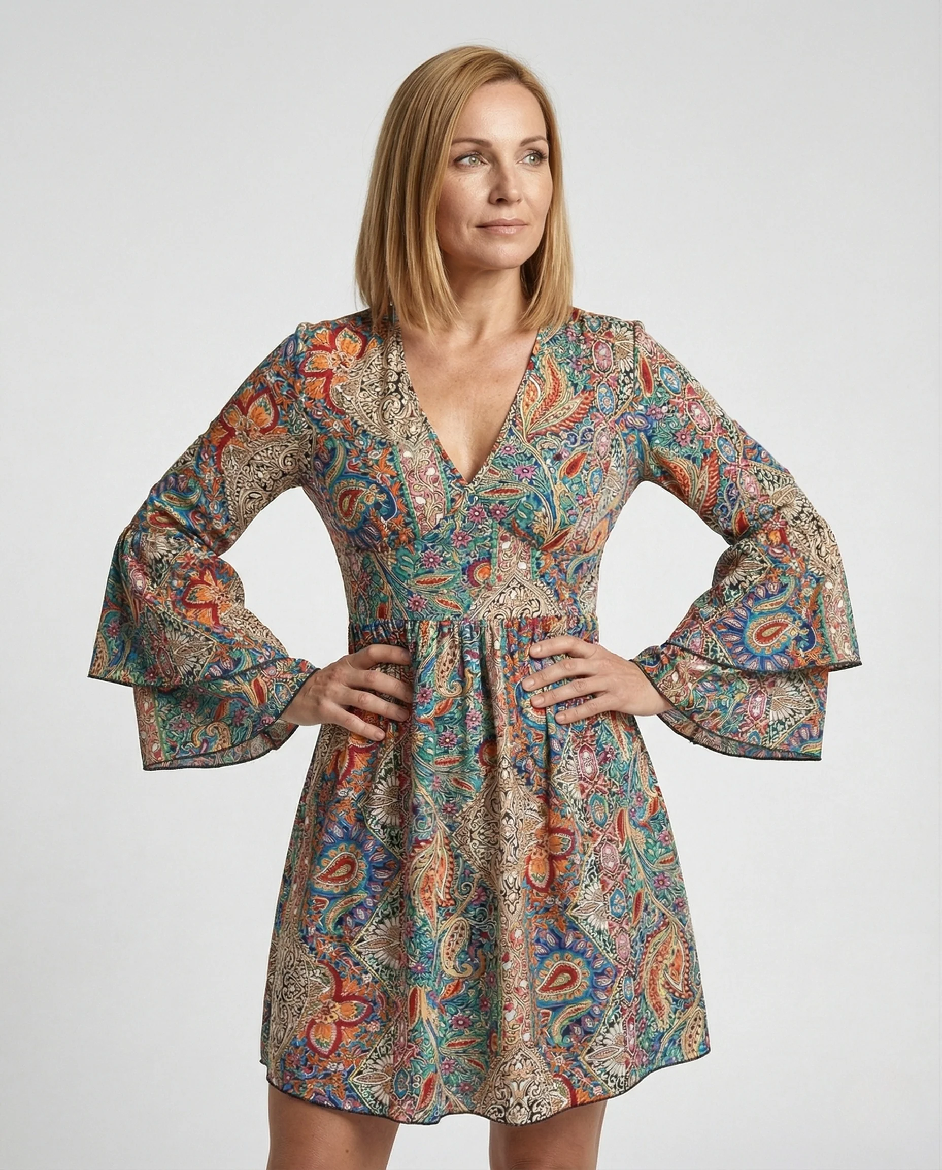 Boho Blumenkleid Damen Wickel Minikleid - Image 2