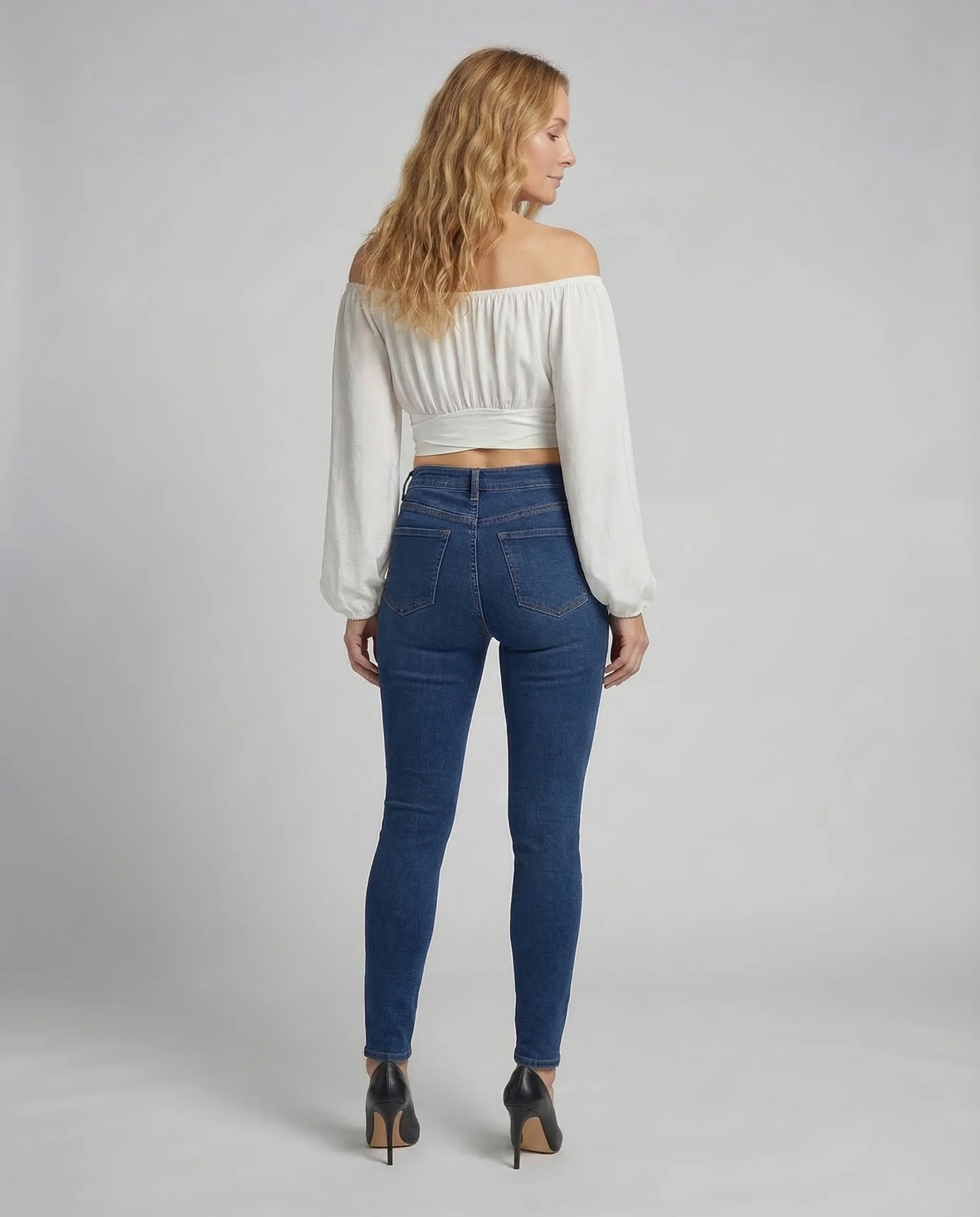 Damen Carmen Crop Top Puffärmel - Image 4