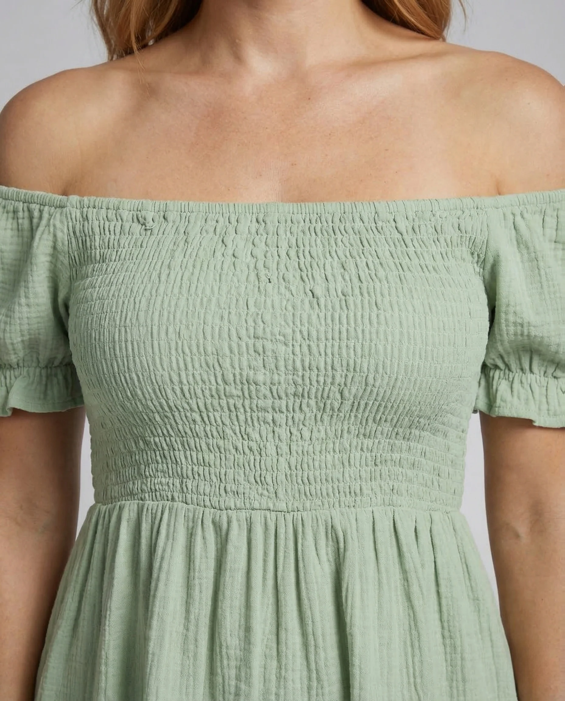 Damen Carmen Tunika Kleid Puffärmel Stufenrock - Image 3