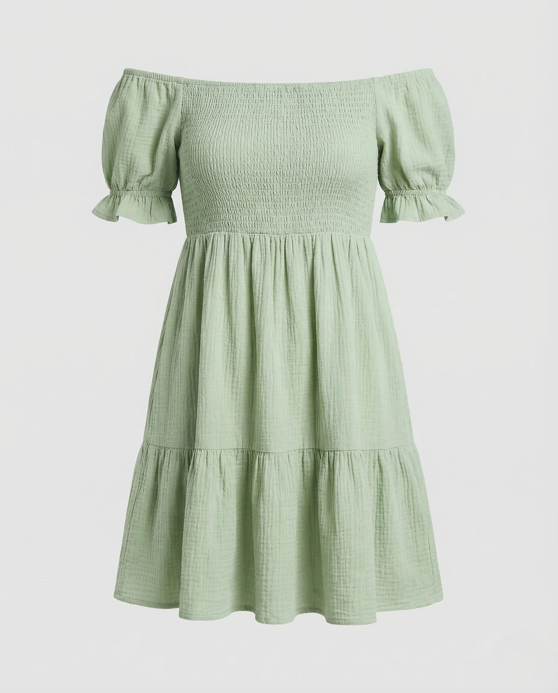 Damen Carmen Tunika Kleid Puffärmel Stufenrock - Image 5