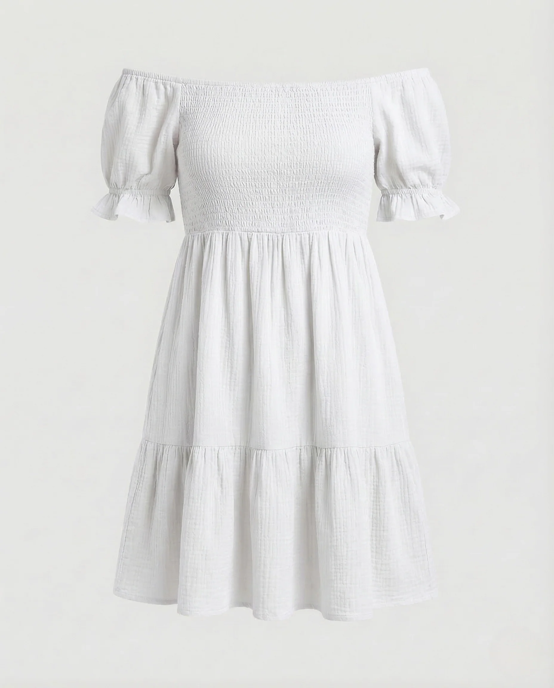 Damen Carmen Tunika Kleid Puffärmel Stufenrock - Image 6