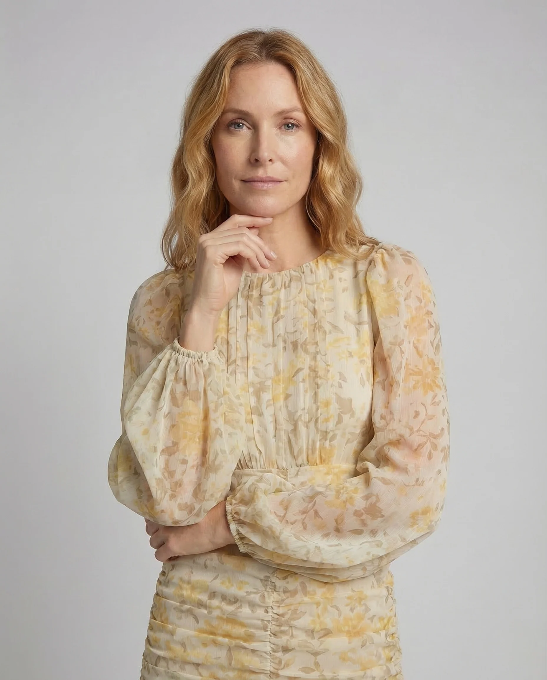 Damen Chiffon Midikleid Raffung Volant - Image 2